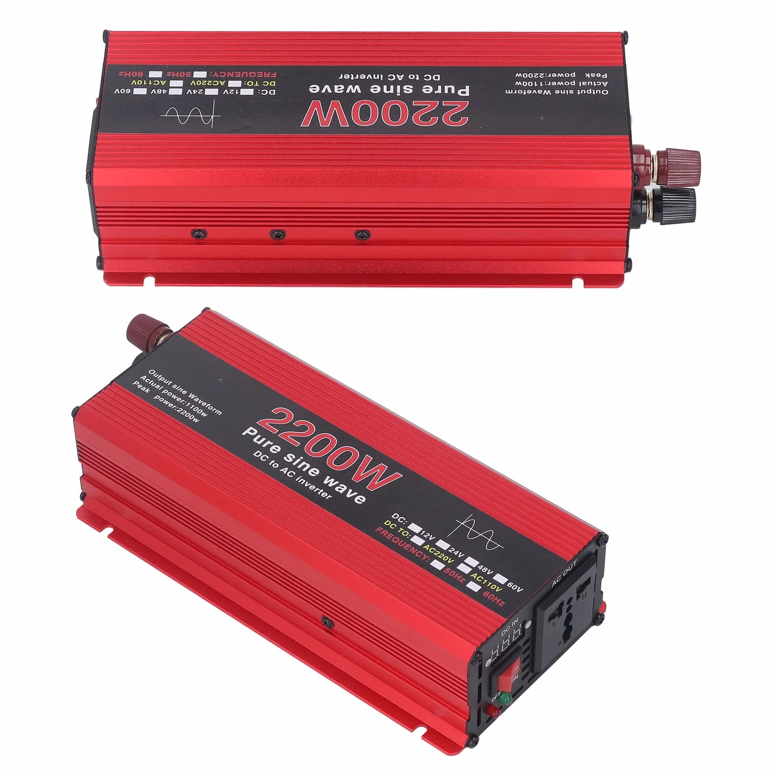 Inversor de Onda Sinusoidal, Inversor Solar de bajo Ruido de 2200 W CC 12 V a CA 220 V Protección de Circuito para Uso Doméstico