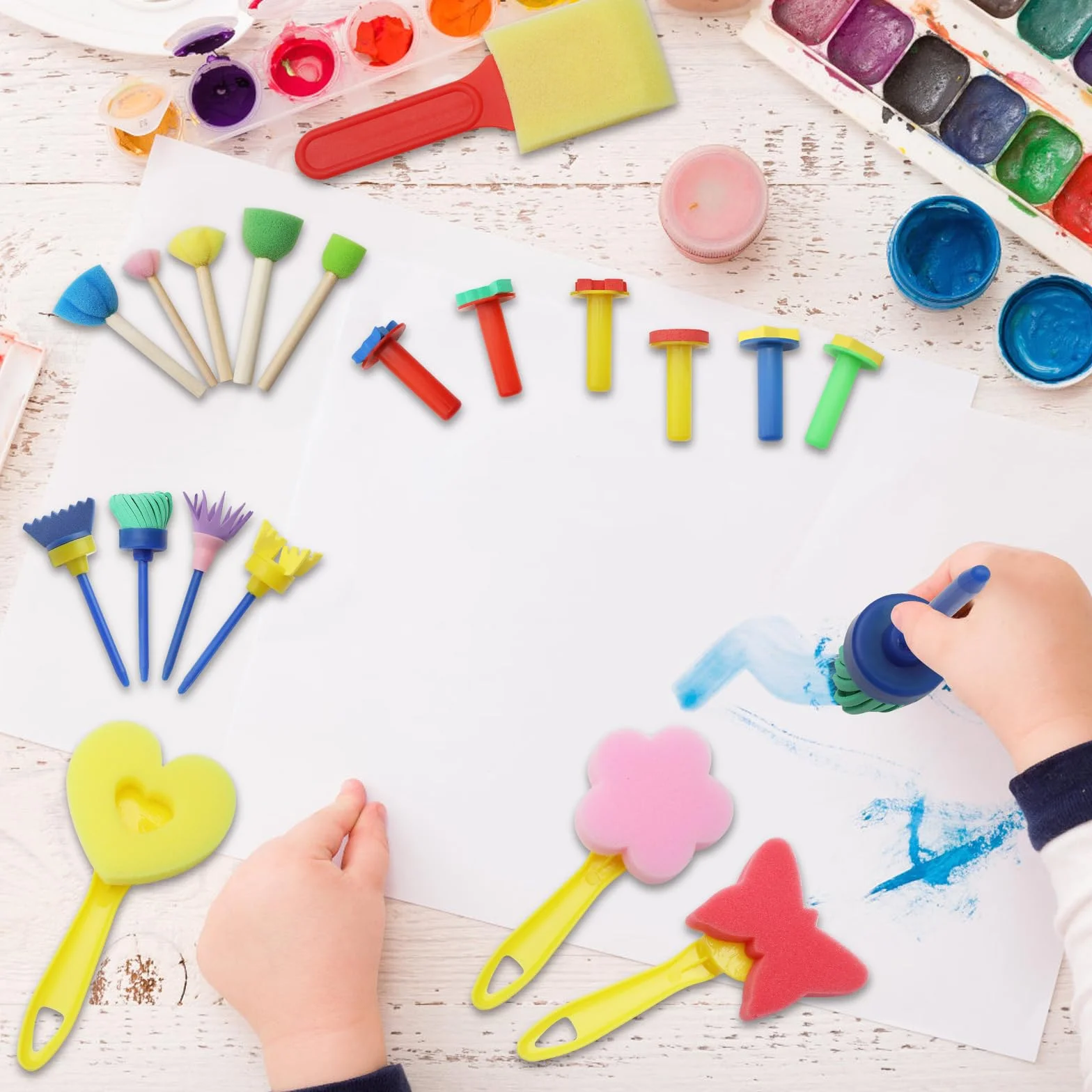 APOMOONS Juego de 30 pinceles de esponja de pintura para niños reutilizables
