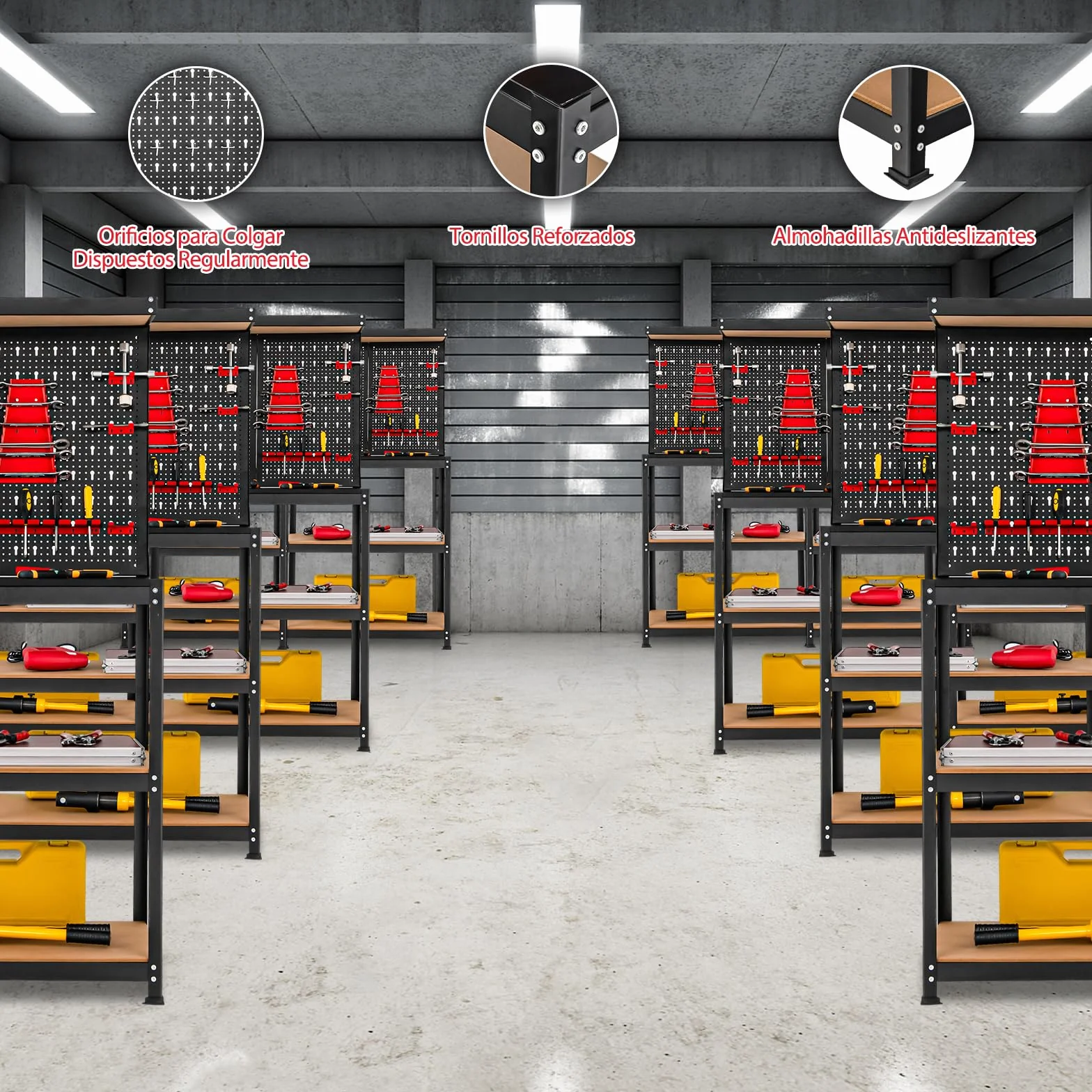 Banco de Trabajo Taller GYMAX, Capacidad Carga 100 kg, Mesa con Pared Perforada, 13 Accesorios, Negro