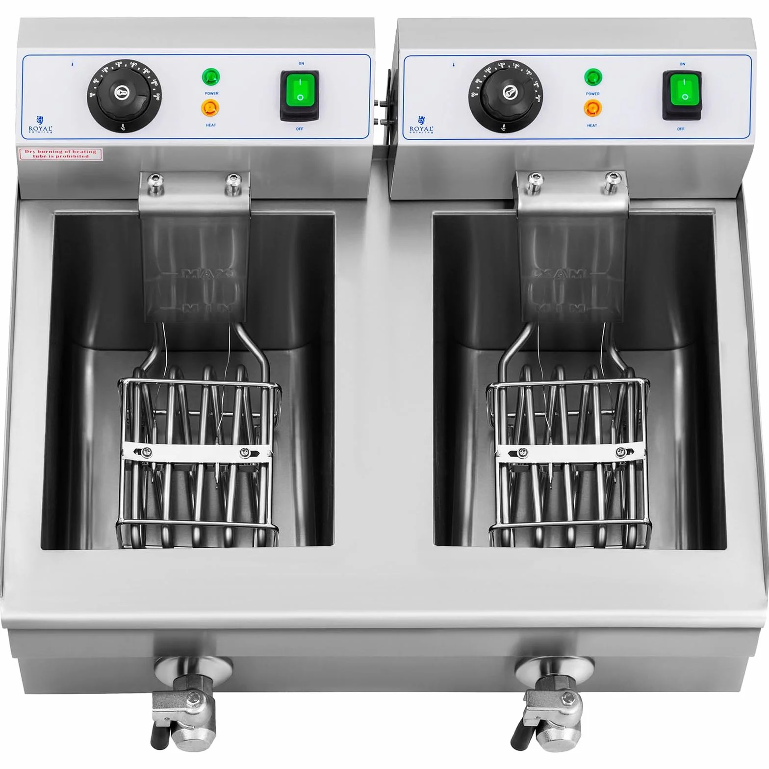 Royal Catering Freidora Eléctrica Doble Para Hostelería 2 x 10 Litros 230 V RCEF 10DB (2 x 3.000 W, Grifos De Vaciado, Temperatura: 50-200 °C)
