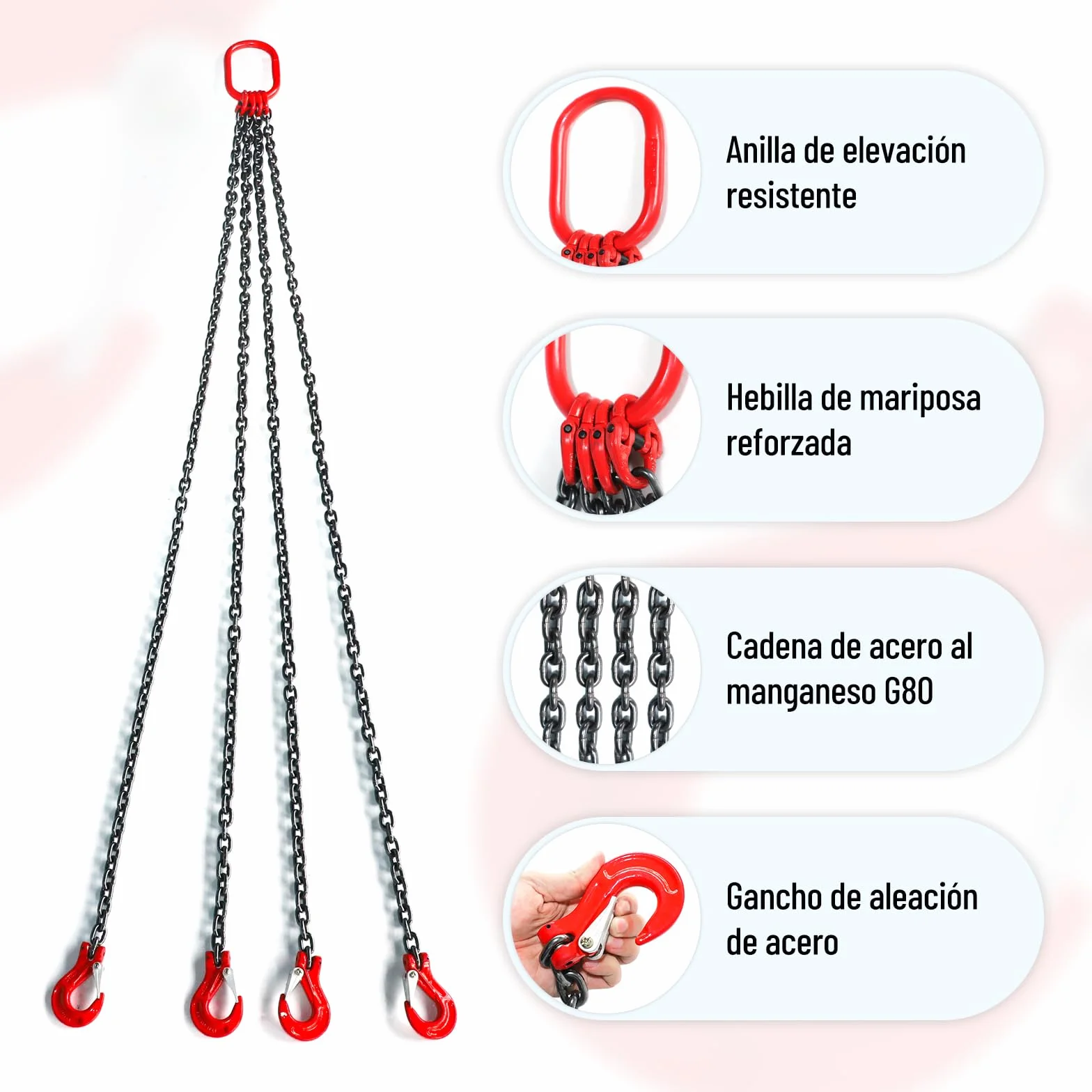 Cadena de Elevación G80 3000 kg 4 Cadenas con Ganchos