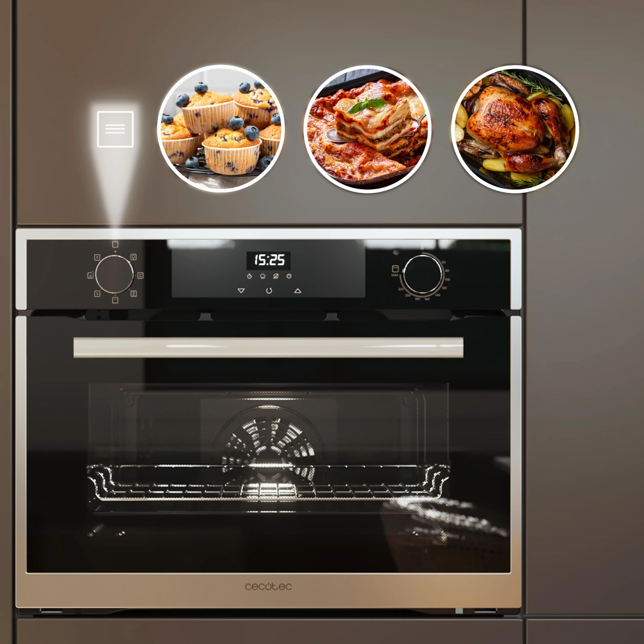 Cecotec Horno Integrable 45cm Alto Multifunción Bolero Hexa M224500 Edge A 2600W 53L 7 Funciones Grill Convección Vapor