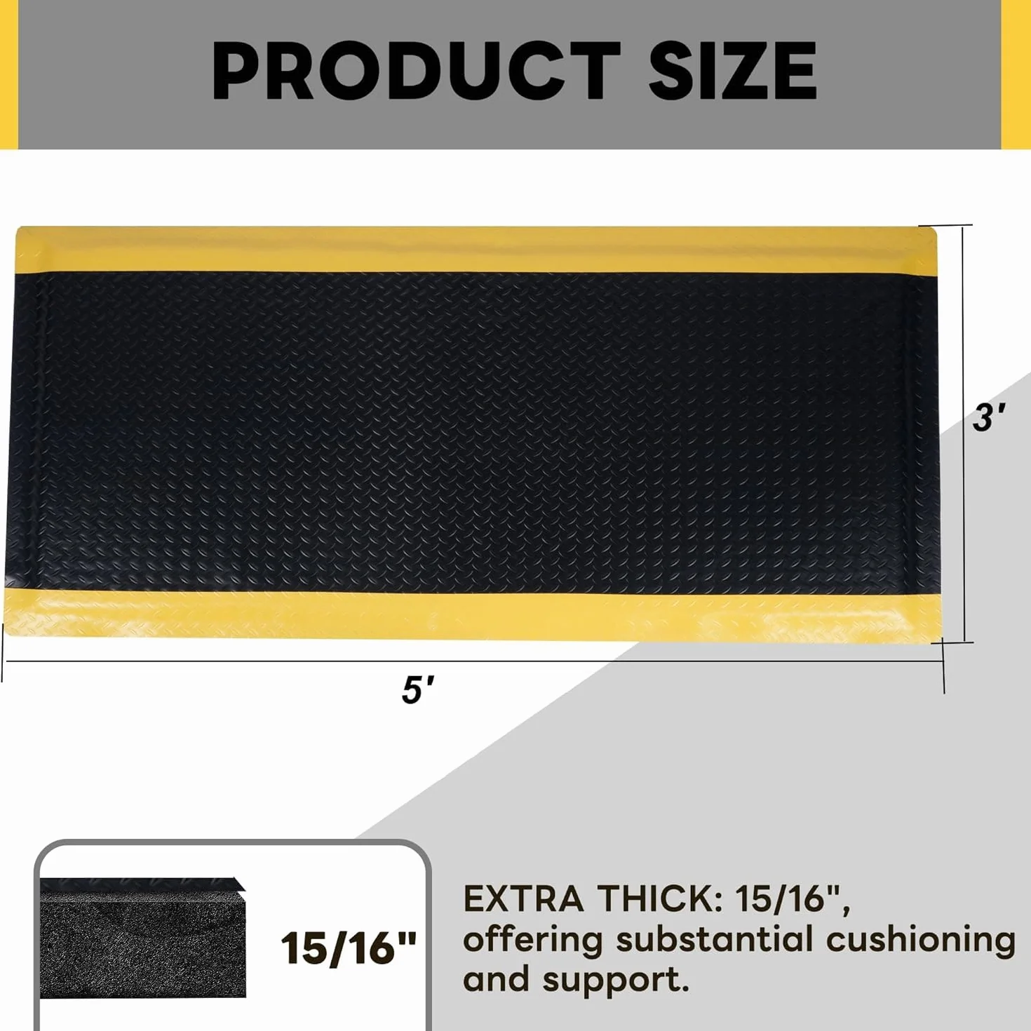 Nisorpa Alfombrillas extra gruesas antifatiga industrial, 90 x 150 cm, 15/16 pulgadas, ergonómica, resistente, placa de cuadros comercial, antifatiga, para taller, fábrica, garaje