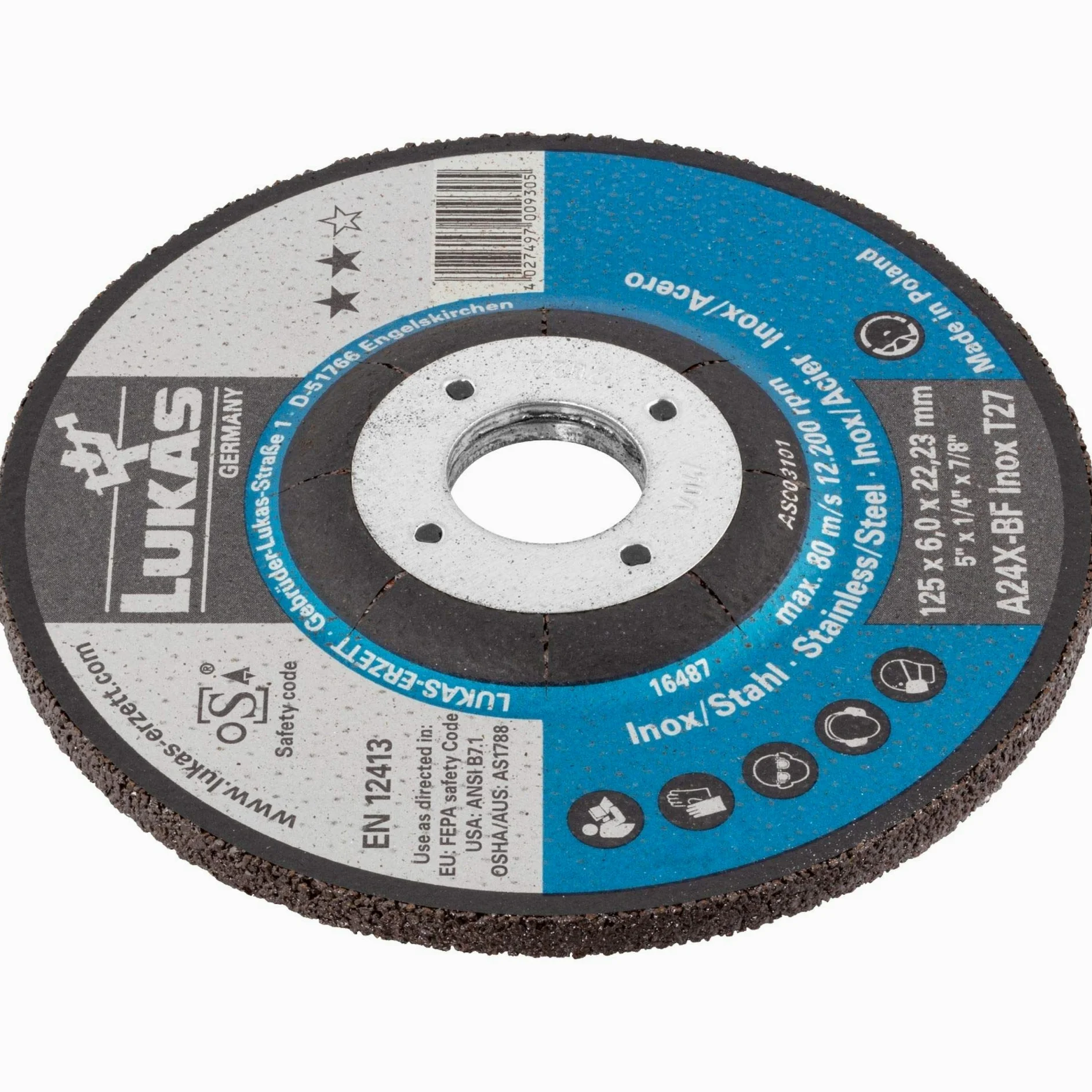 LUKAS A24X-BF - Disco de desbaste (T27, acero inoxidable, 230 x 6 mm, 10 unidades)