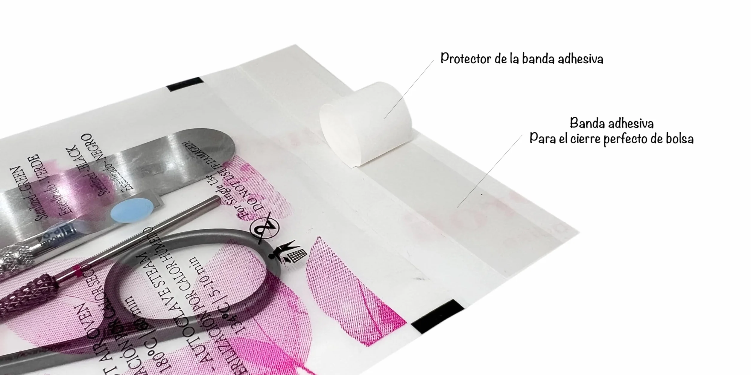 Safety Clean Bolsas de Esterilización Combinadas Transparentes 100 Uds Autoadhesivas para Autoclave 75x150 Rosa