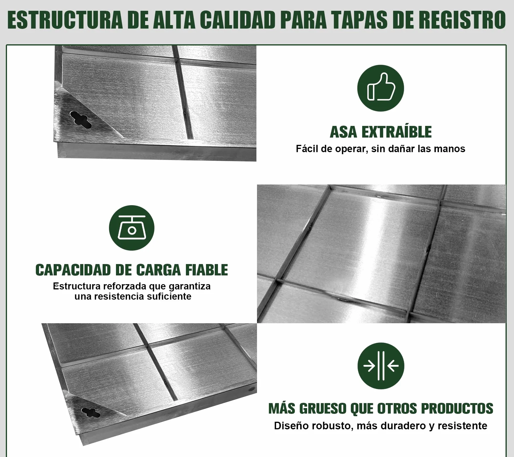 Tapa de alcantarilla con marco, 400 x 400 mm, acero inoxidable A15, tapa de alcantarilla, para interior y exterior, cuadrada