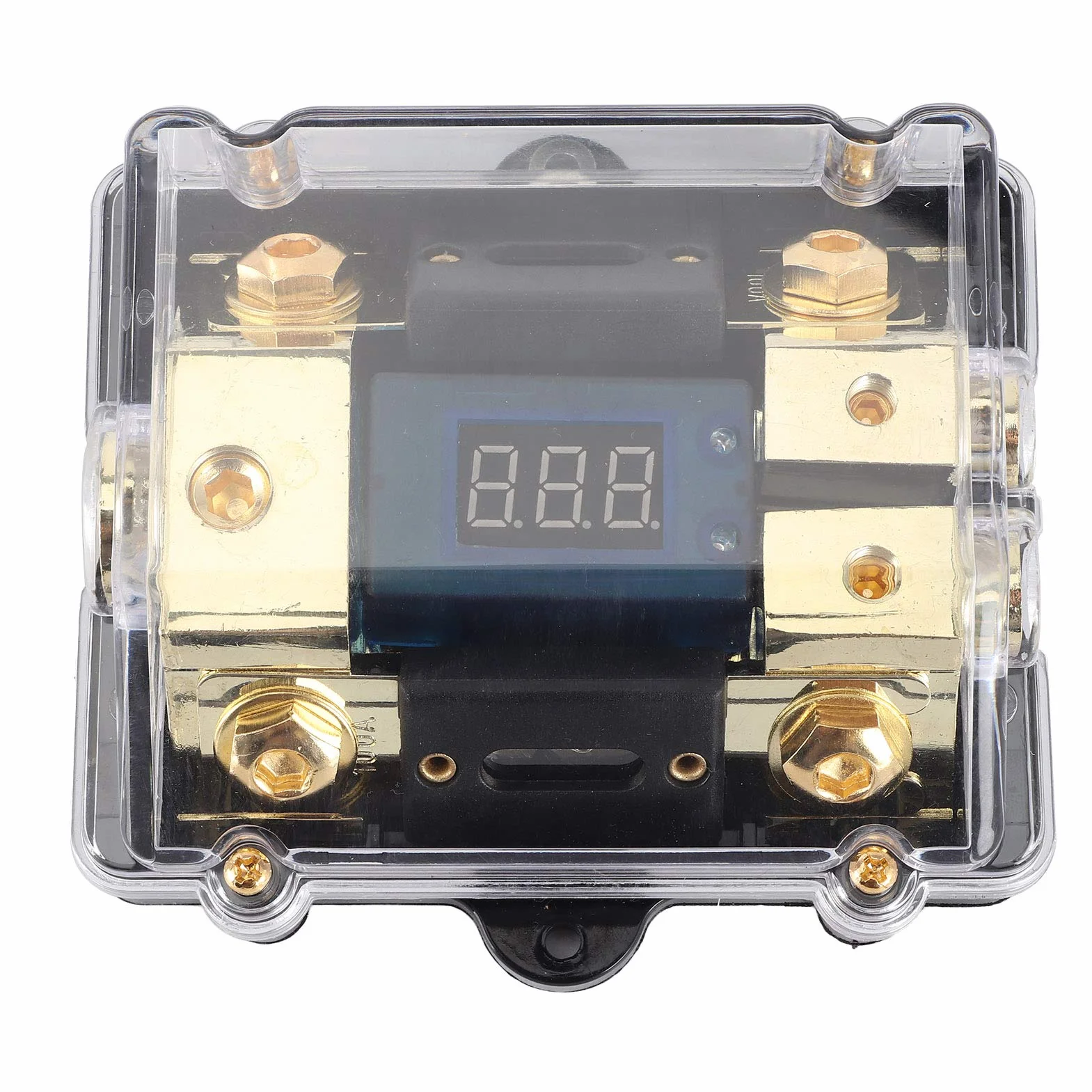Bloque de soporte de disyuntor de 100 A con pantalla de voltaje digital LED - 1 entrada, 2 salidas para sistemas de audio, yates y automóviles