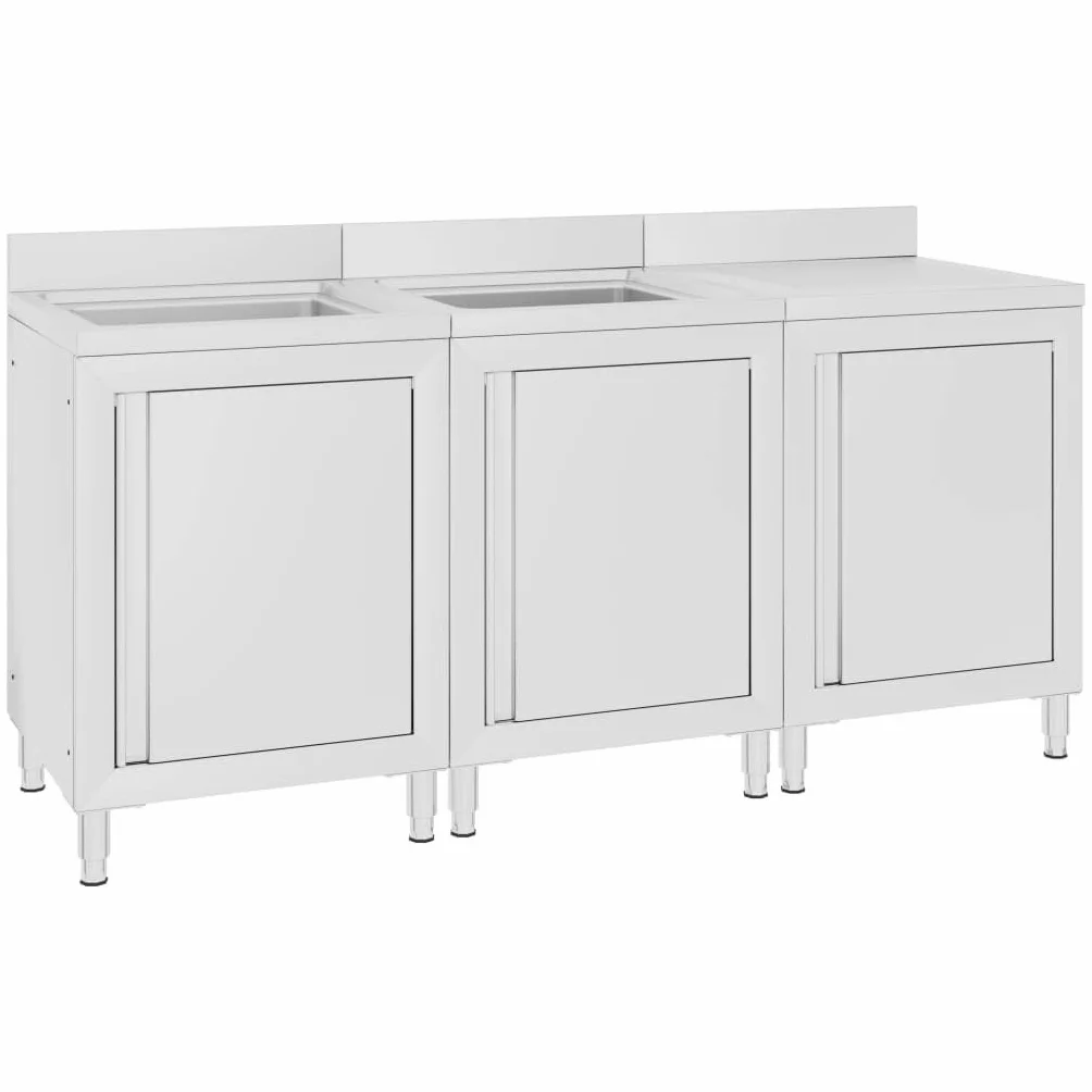 vidaXL Fregadero de Cocina Profesional Mesa de Trabajo Comercial Mueble Equipo Armario de Almacenamiento Restaurante Acero Inoxidable 180x60x96 cm