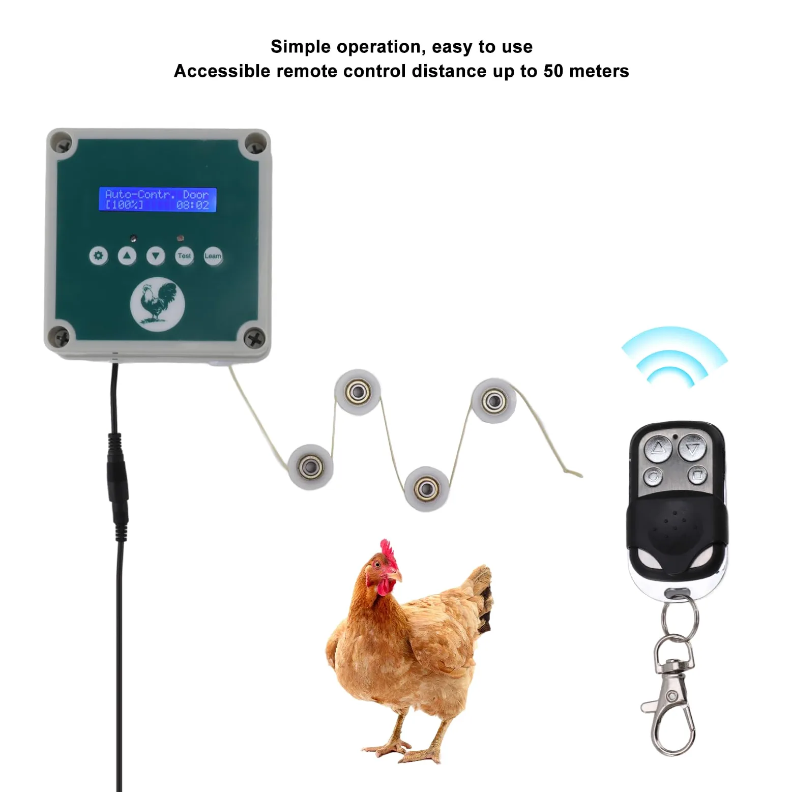 Controlador Automático de Puerta de Gallinero, Kit Eléctrico, Control Remoto con Pantalla LED, Protege Las Aves de Corral, Pato, Ganso (Enchufe de la UE)