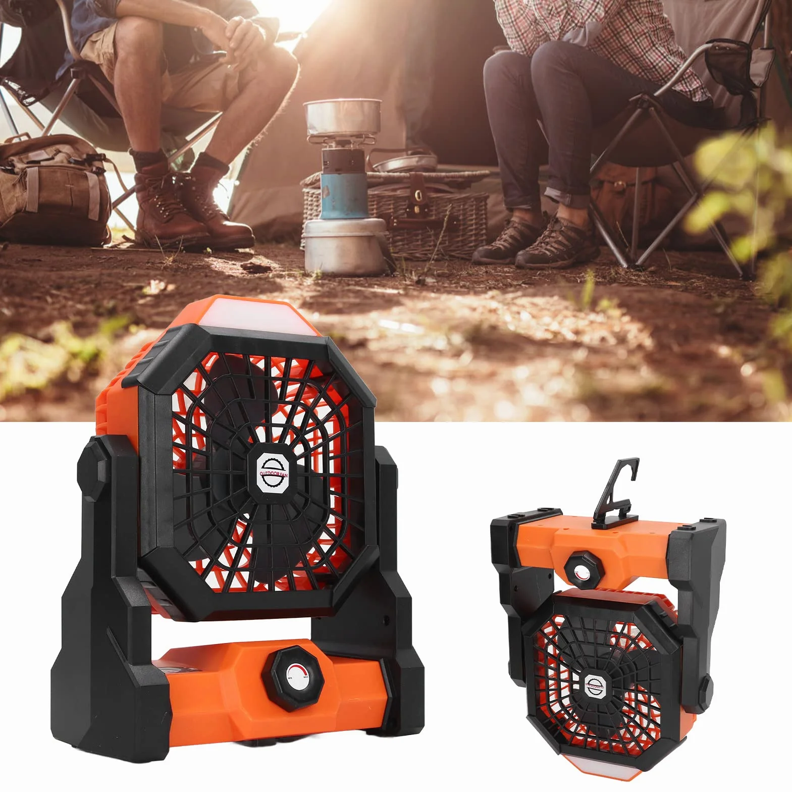 Ventilador Portátil Recargable 7800mAh para Camping Senderismo Exterior Naranja