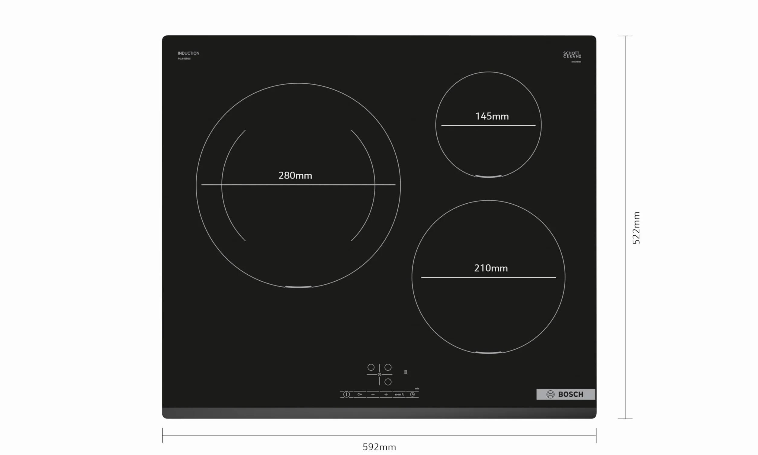 Bosch Placa de inducción 60 cm 3 zonas PUJ631BB5E Negro
