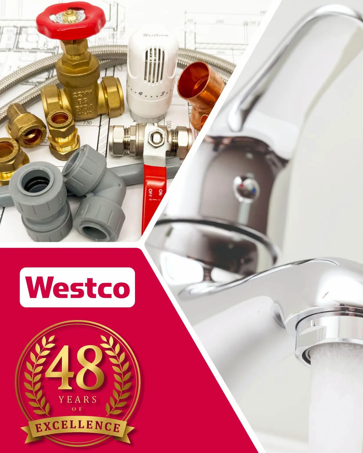 Westco - Conector de fontanería de latón de compresión de 54 mm - C x C x C DZR (J614)