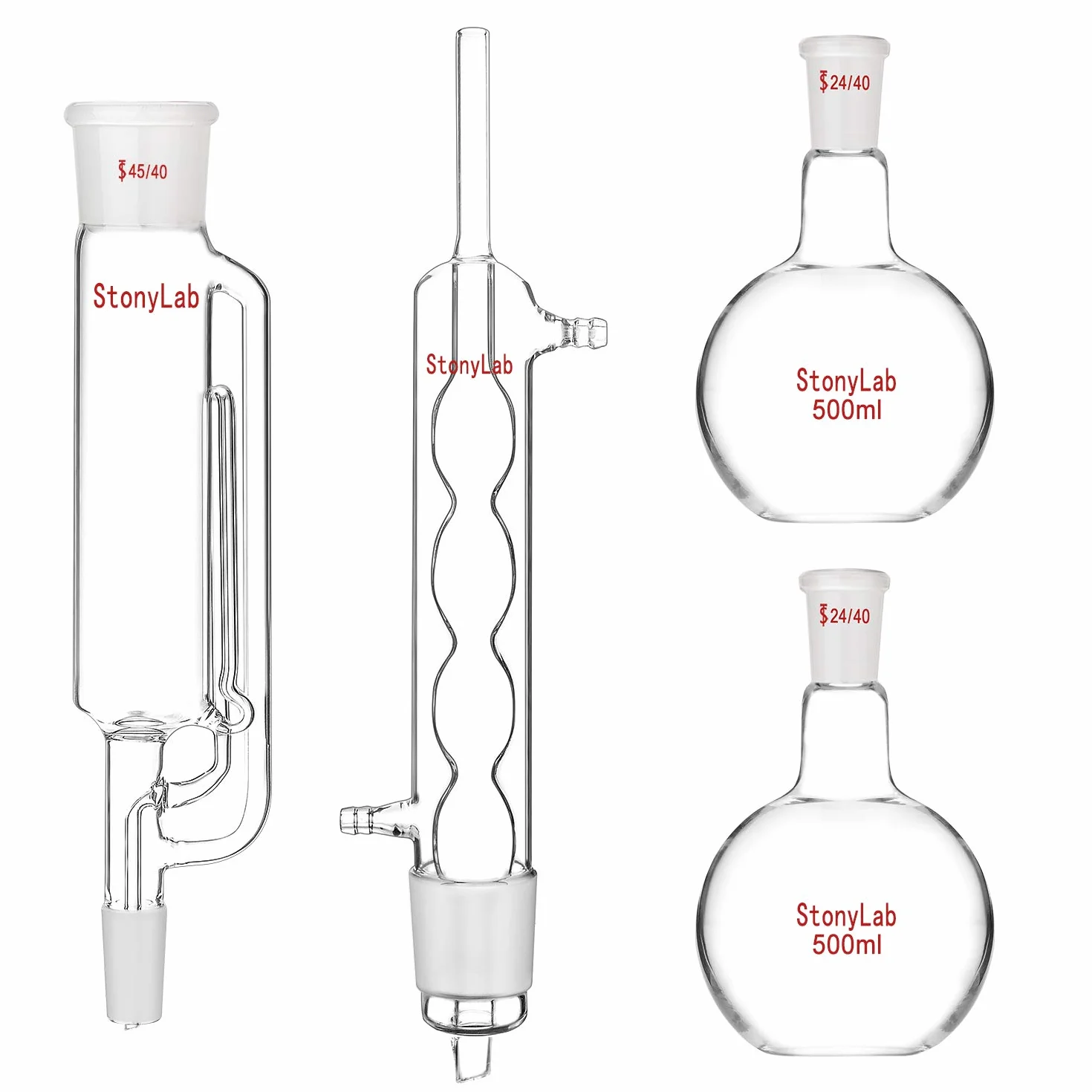 Aparato de Extracción Tipo Soxhlet 500ml Vidrio Borosilicato Extractor 45/40 Condensador Allihn 2 Frascos Fondo Plano 24/40 Unidad Completa