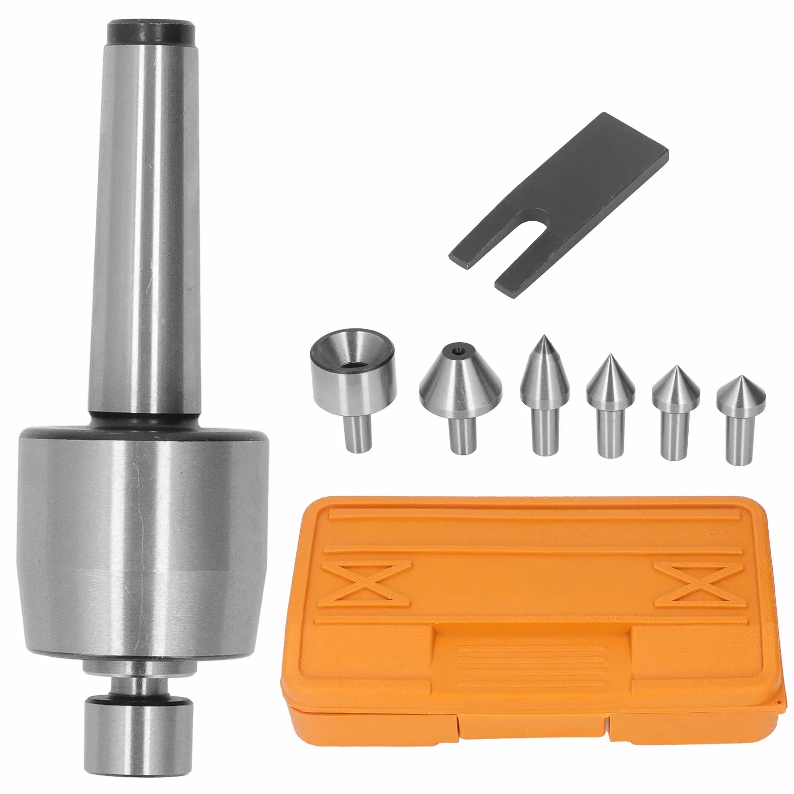 Conjunto Centro Vivo Torno CNC, Cono Morse Giratorio Acero Alto Carbono, Precisión 0.0006, 7 Puntas Intercambiables 2000 RPM, para Máquinas CNC Industriales