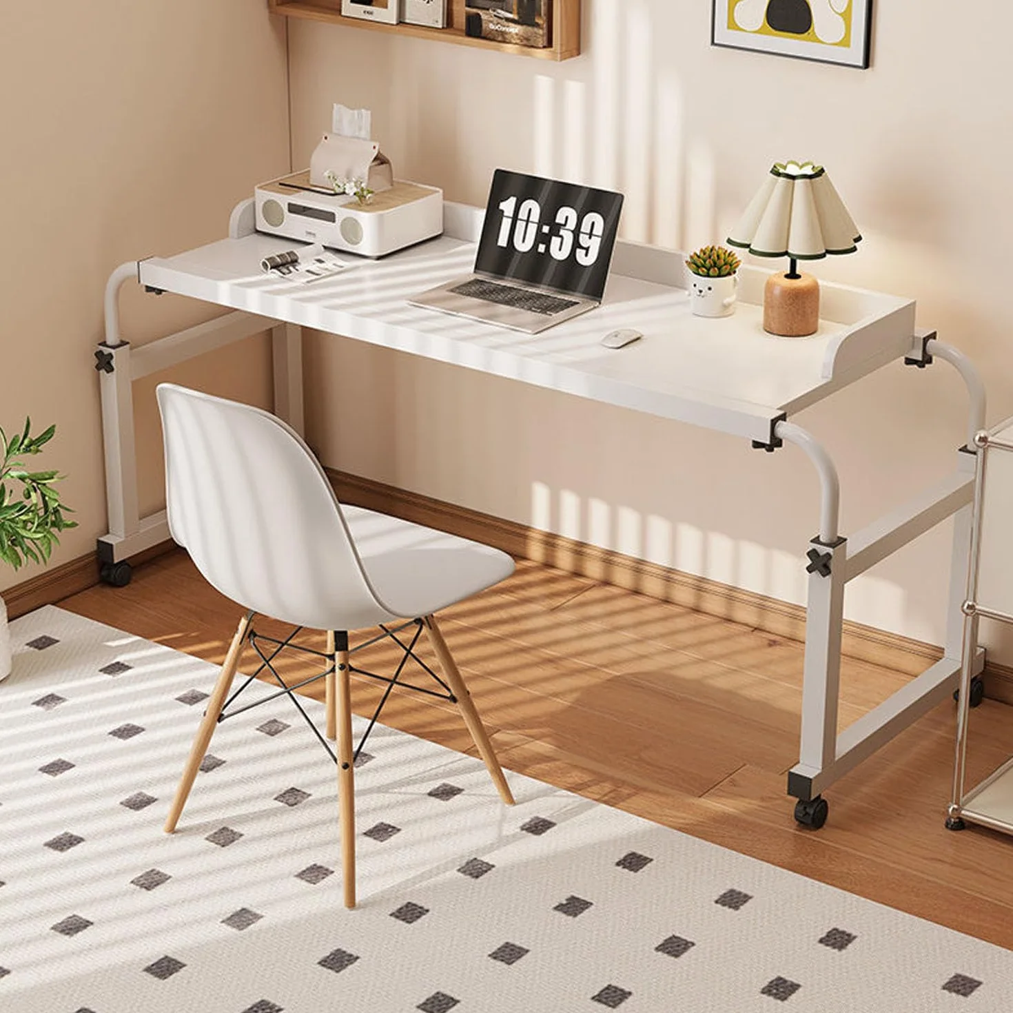 Mesa de Noche con Ruedas, Extensible, con Ruedas, para portátil, Mesa de Noche, Escritorio móvil, Mesa de Lactancia, Mesa para portátil, Bandeja con Ruedas para portátil y Escritura en la sa