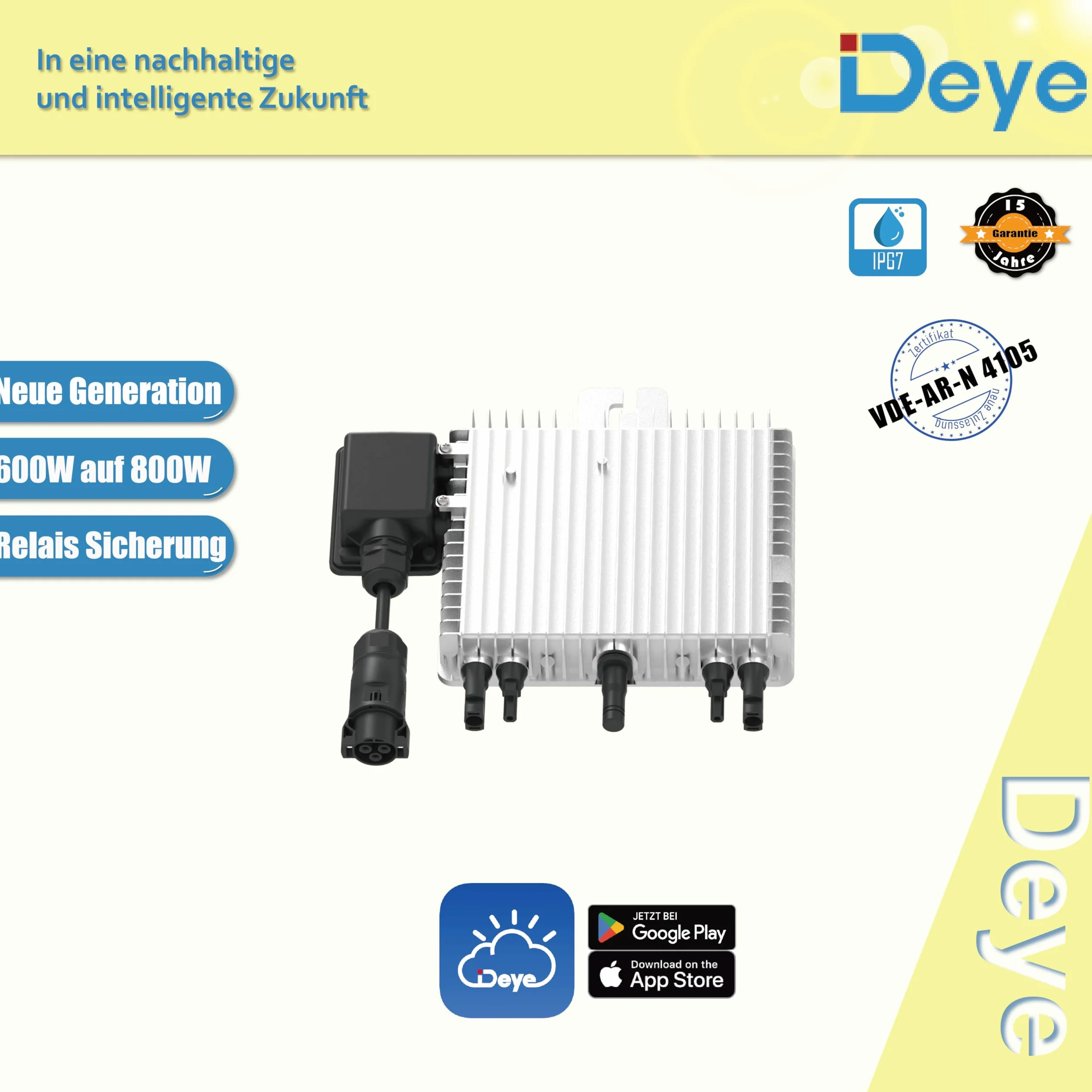 home Trends® Deye SUN-M80G4-EU-Q0 - Microinversor (800 W, 800 W, PV de nueva generación, con cable Schuko de 5 m)