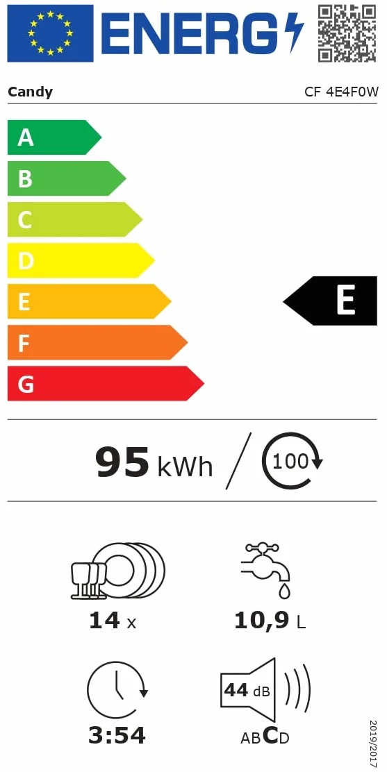 Candy Rapido' CF 4E4F0W Zmywarka 60 cm 14 kompletów Wi-Fi 8 cykli 44 dB Biała