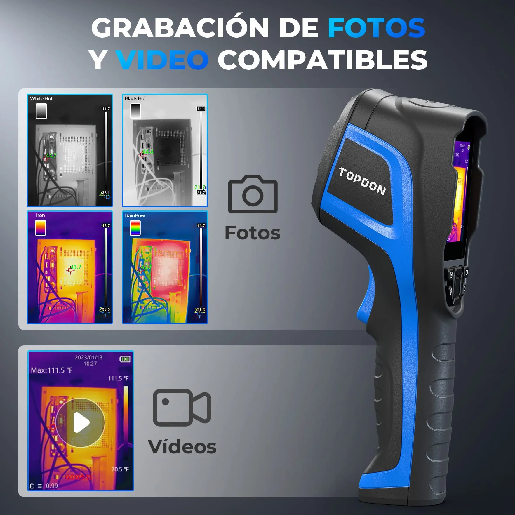 TOPDON TC004 Camara Termica, 320x240 TISR alta Resolución, Cámara Termográfica Infrarroja Profesional con Análisis de PC y Grabación de Video, 16GB Tarjeta Micro SD, Duración de Batería de 12 Horas