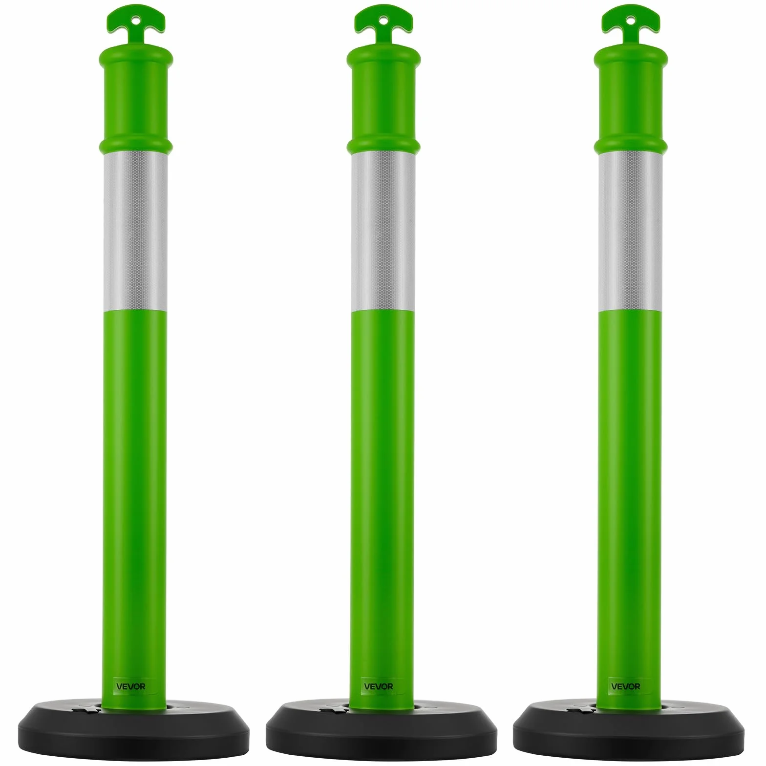 VEVOR Postes de Tráfico 3 Piezas Bolardo 1140 mm Base Rellenable Banda Reflectante Verde