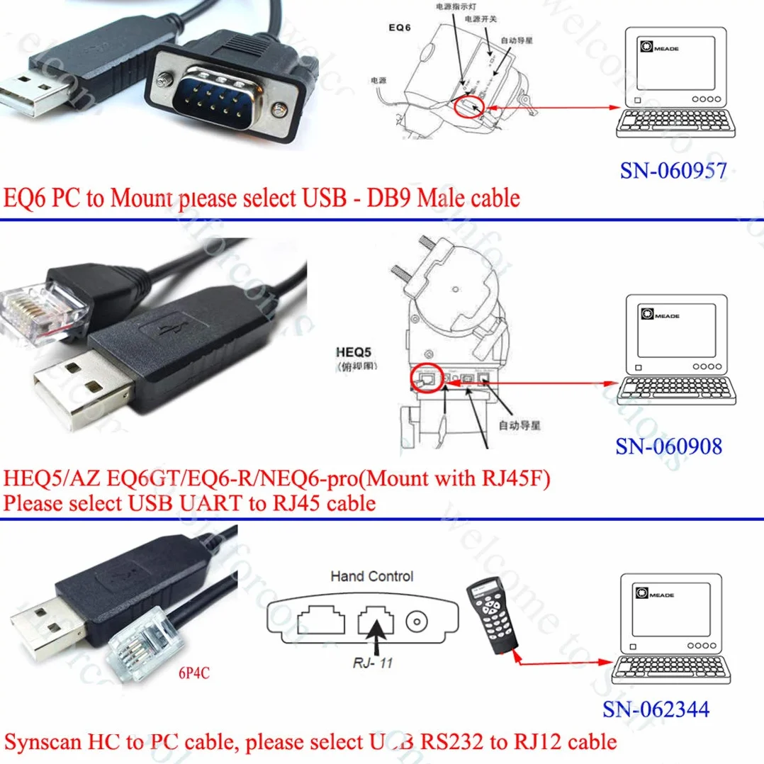 Skywatcher EQMOD ASCOM Cable Goto Control 500cm DB9 HEQ5pro AZEQ5 AZEQ6 EQ6-R