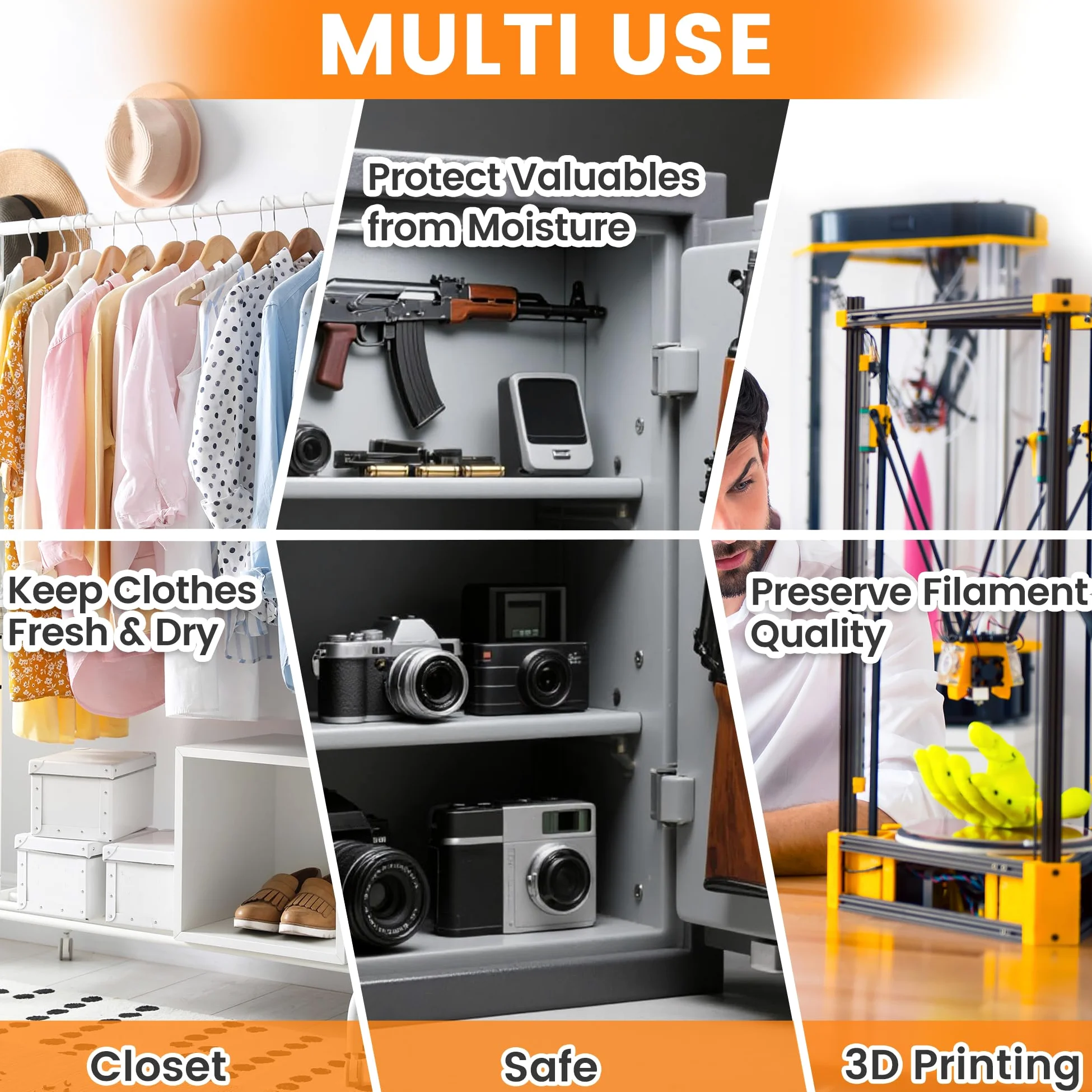 Cuentas desecantes de gel de sílice, cuentas desecantes reutilizables de 3 mm para filamento 3D, electrónica, cámaras, joyas y cajas fuertes (mezcla de naranja y blanco, 9 libras)