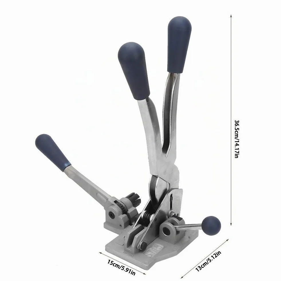 Tyenaza Máquina Flejadora de Paquetes 3 en 1, Manual Máquina Flejadora de Paquetes de Portátil, Engarzadora Tensora Manual de Correa de Acero, Herramienta de Flejado para Embalaje Industrial