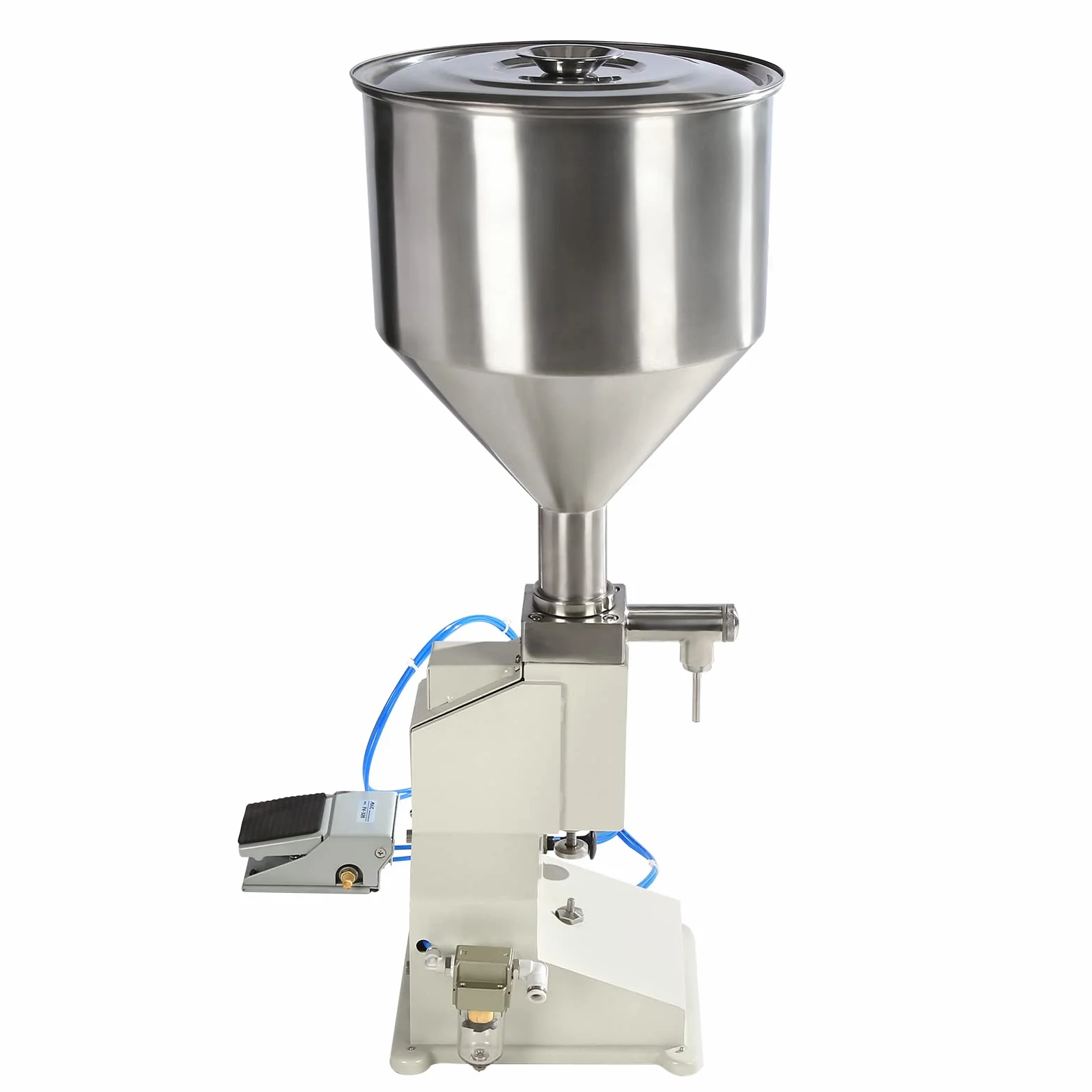 Máquina de llenado neumática, carrera de llenado de 5-50 g Máquina de llenado de pasta neumática con tolva Máquina de llenado de líquido de pasta de acero inoxidable Máquina de llenado de botellas