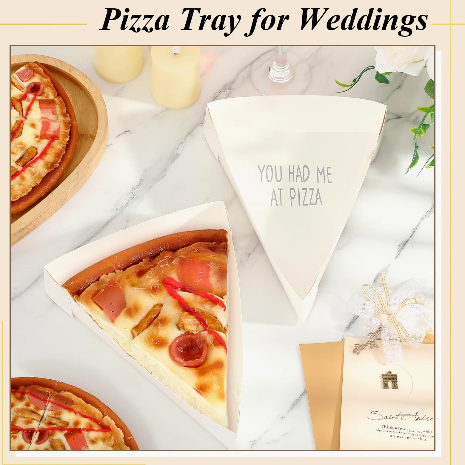 Tioncy 50 cajas de pizza a granel de 9.65 x 7.28 x 1.77 pulgadas, desechables, platos de cuña para pizza, bandeja triangular para boda, bandeja de cartón, soporte para cumpleaños, boda, despedida de