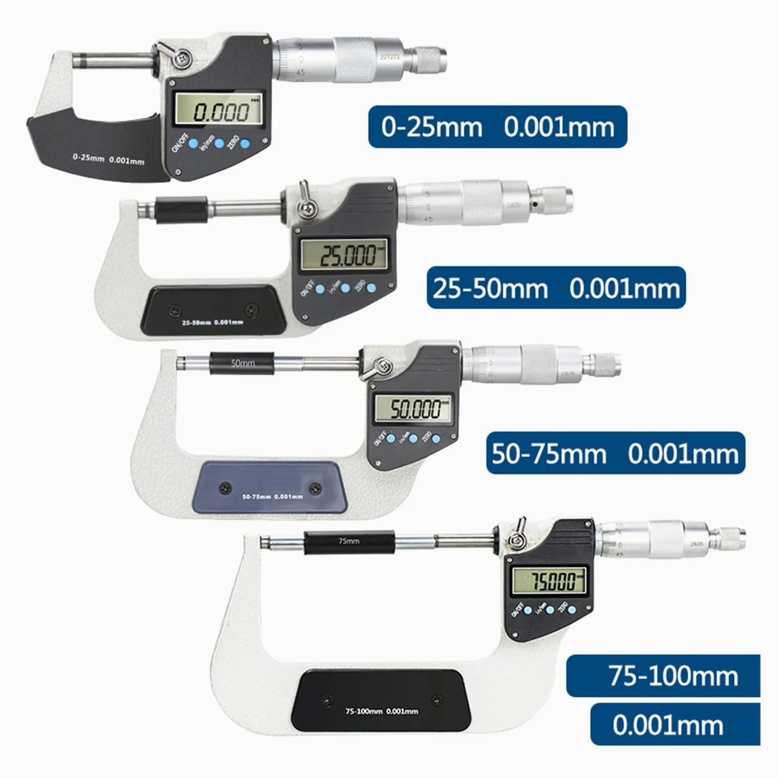 Calibrador digital de micrómetro 0.001mm 0-25/50/75 100mm Micrómetro exterior electrónico con LCD Herramientas medición calibre pantalla,Alta precisión(25-50mm)