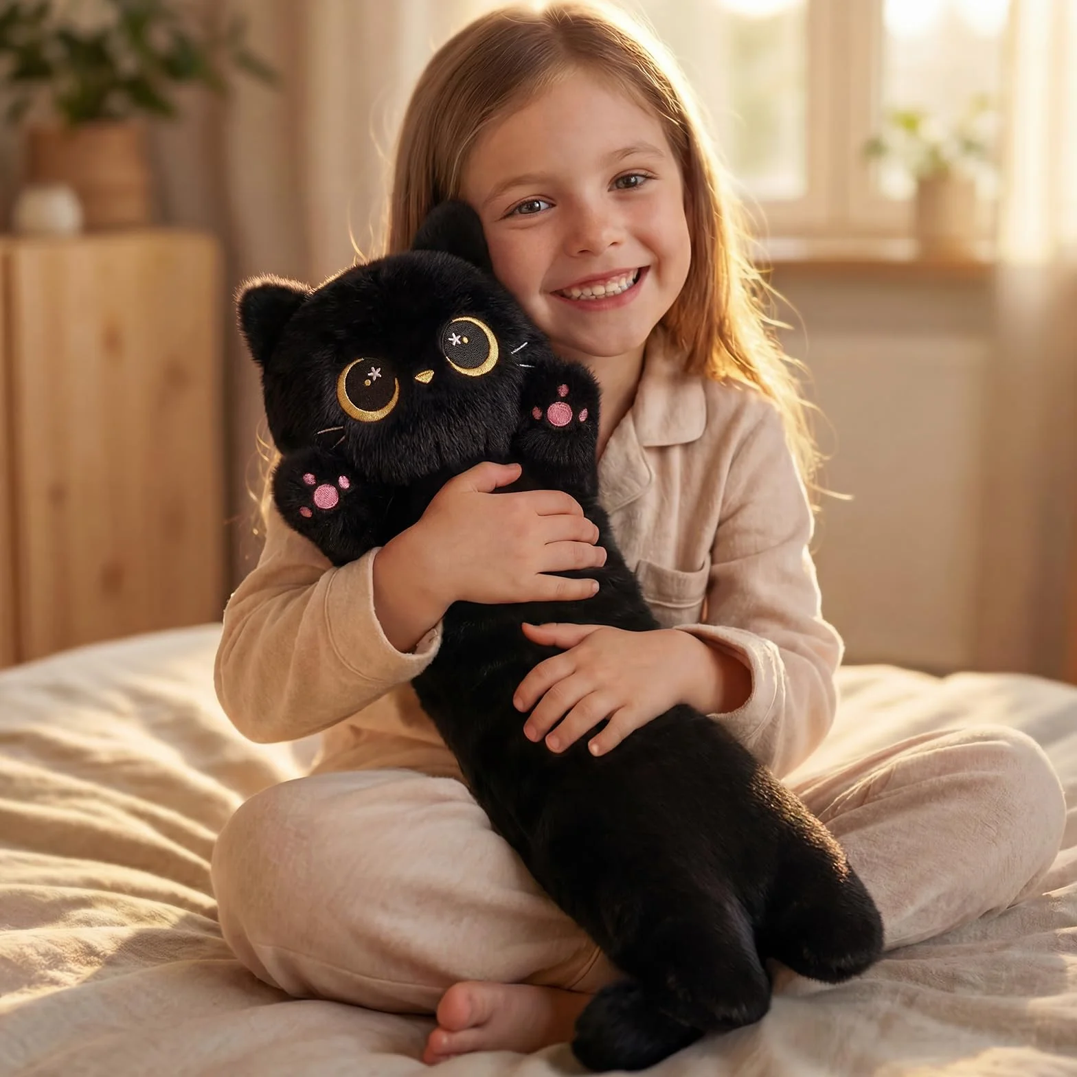 Mewaii Almohada Corporal de Peluche Gato Negro Largo 50 CM