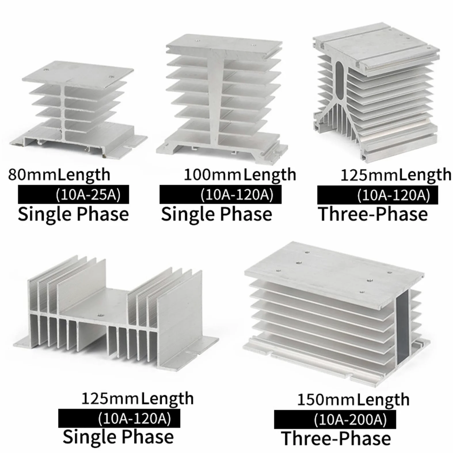 5 uds relé de estado sólido monofásico SSR disipador de calor de aluminio disipador disipadores de calor adecuados for relé de 10A a 120A(5Pcs Single Phase10A-120A)