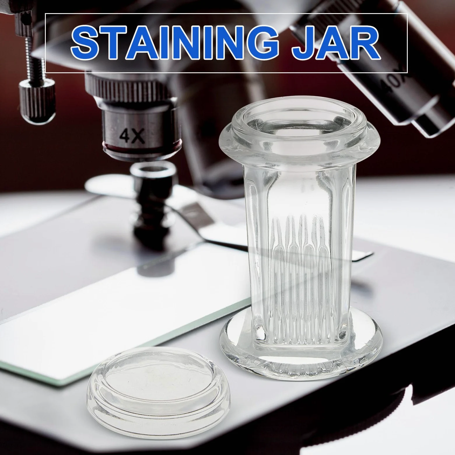 Sieral 6 tarros de tinción con capacidad para 5 diapositivas, 60 ml, tarro de vidrio con tapa para suministros de microscopio de laboratorio