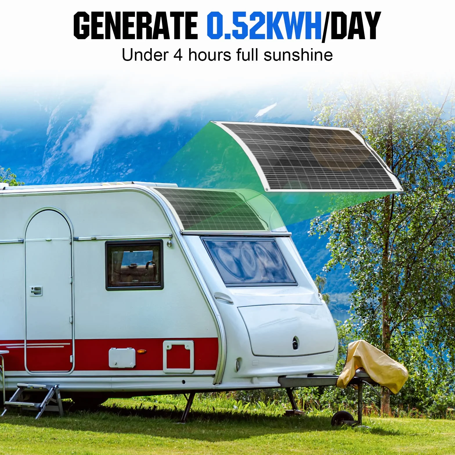 ECO-WORTHY Kit de panel solar flexible de 130 W12 V, independiente de la red: panel solar de 130 W + pantalla LCD de 30 A, regulador de carga PWM + cable solar de 5 m para caravanas, autocaravanas,