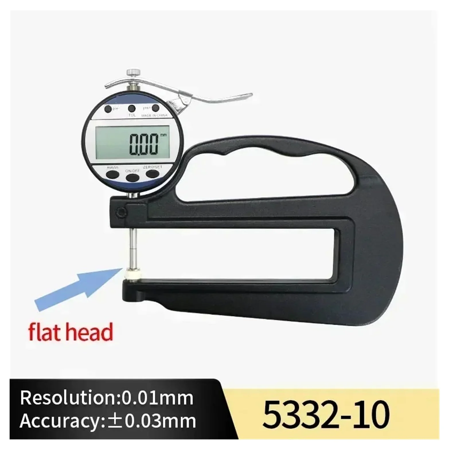 Medidor de espesor digital de 0,01 mm (0-10/25 mm) for medición de película de cuero. Alta Sensibilidad(0-10mm flat head)