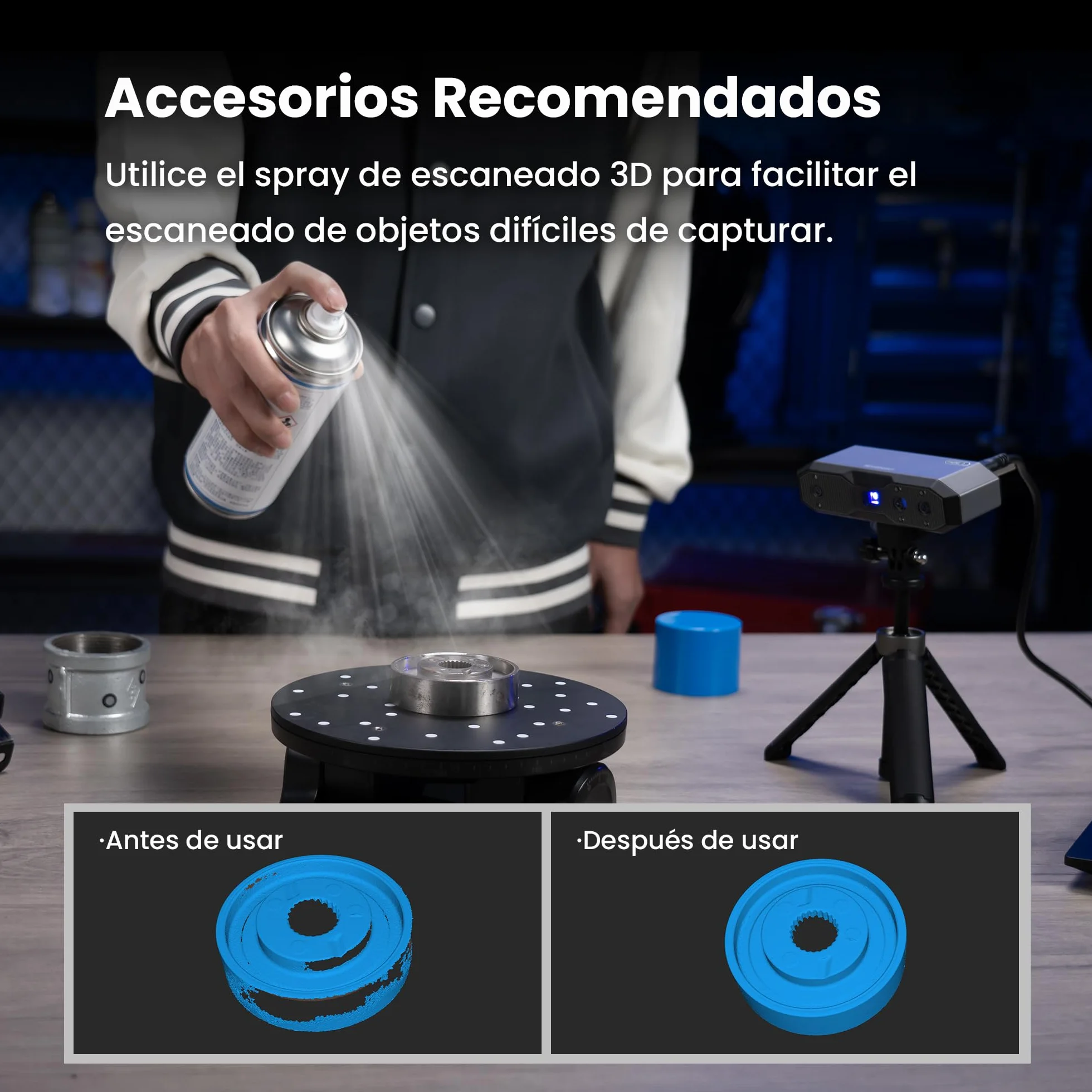 Revopoint MINI 2 Portátil Escáner 3D para Impresión 3D, Precisión 0,02mm, Escaneo Rápido 16 fps, Luz Azul Industrial, Escáner de Color Modelo 3D para Dental, Joyería y Objetos Pequeños, Estándar