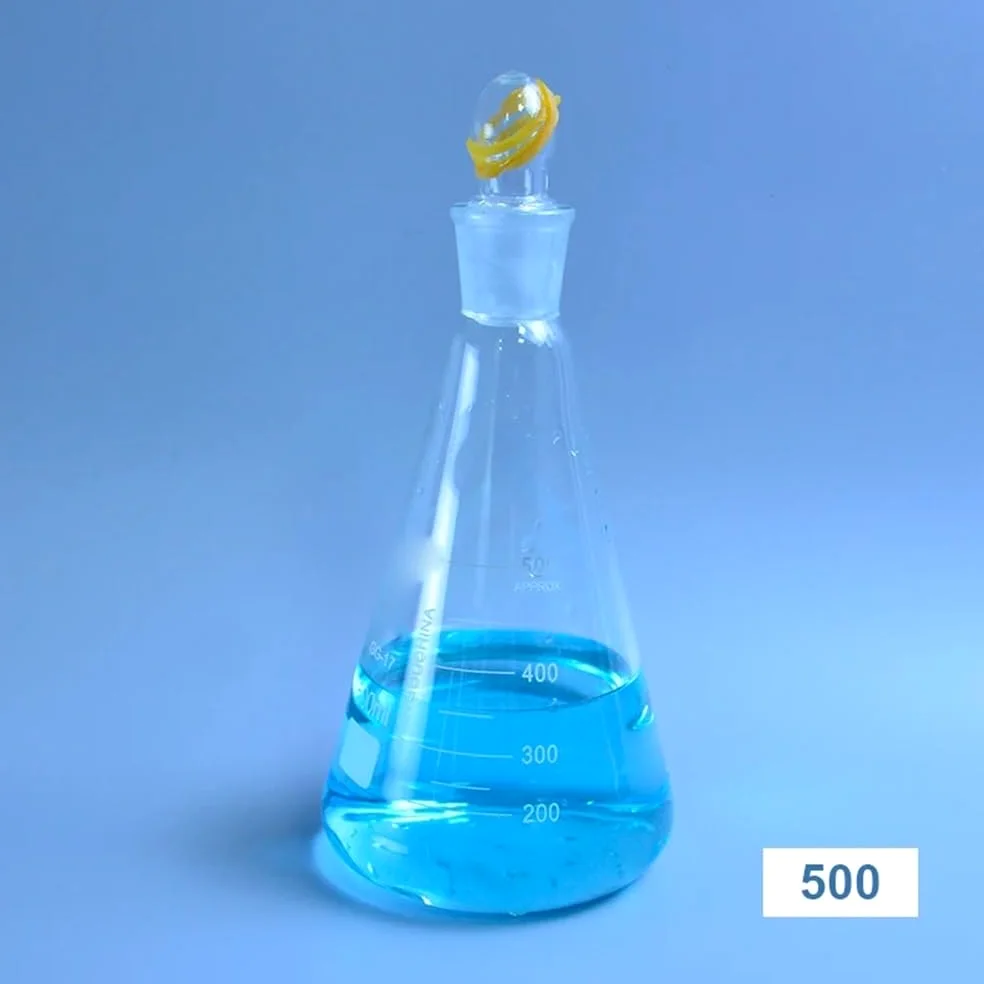 Cristalería de Laboratorio Matraz Erlenmeyer de vidrio de 150-2000 ml con tapa, de vidrio, for laboratorio, triangular, de 3,3 mm.(2000ml)