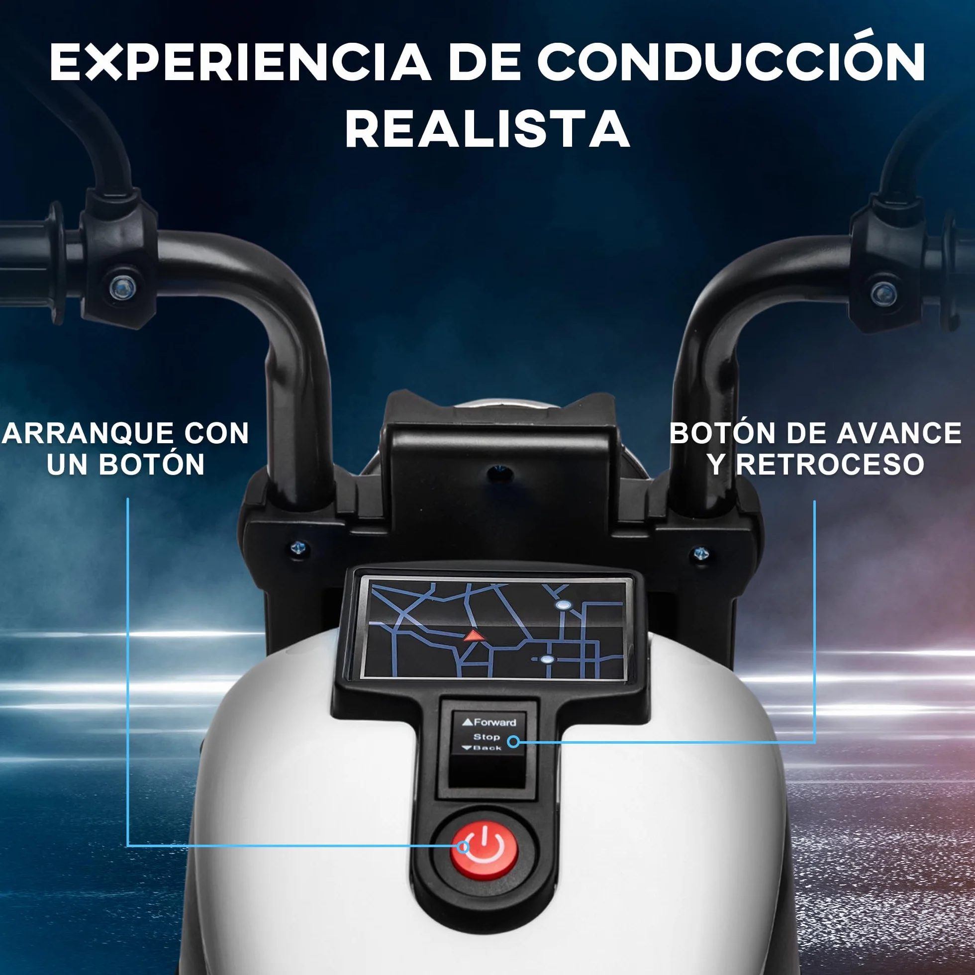HOMCOM Moto Eléctrica para Niños 18-36 Meses, Batería 6V, Faro, Ruedas Auxiliares, Carga 25 kg, Blanco