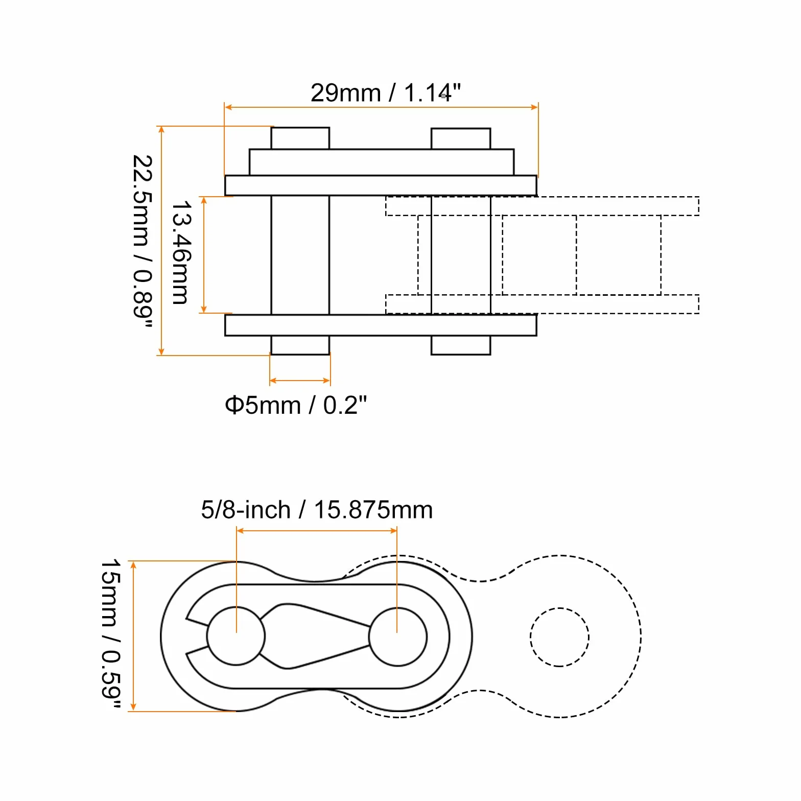 Cadena Maestro Conector Enlace Rodillo 5/8" Paso Acero Inoxidable 10A