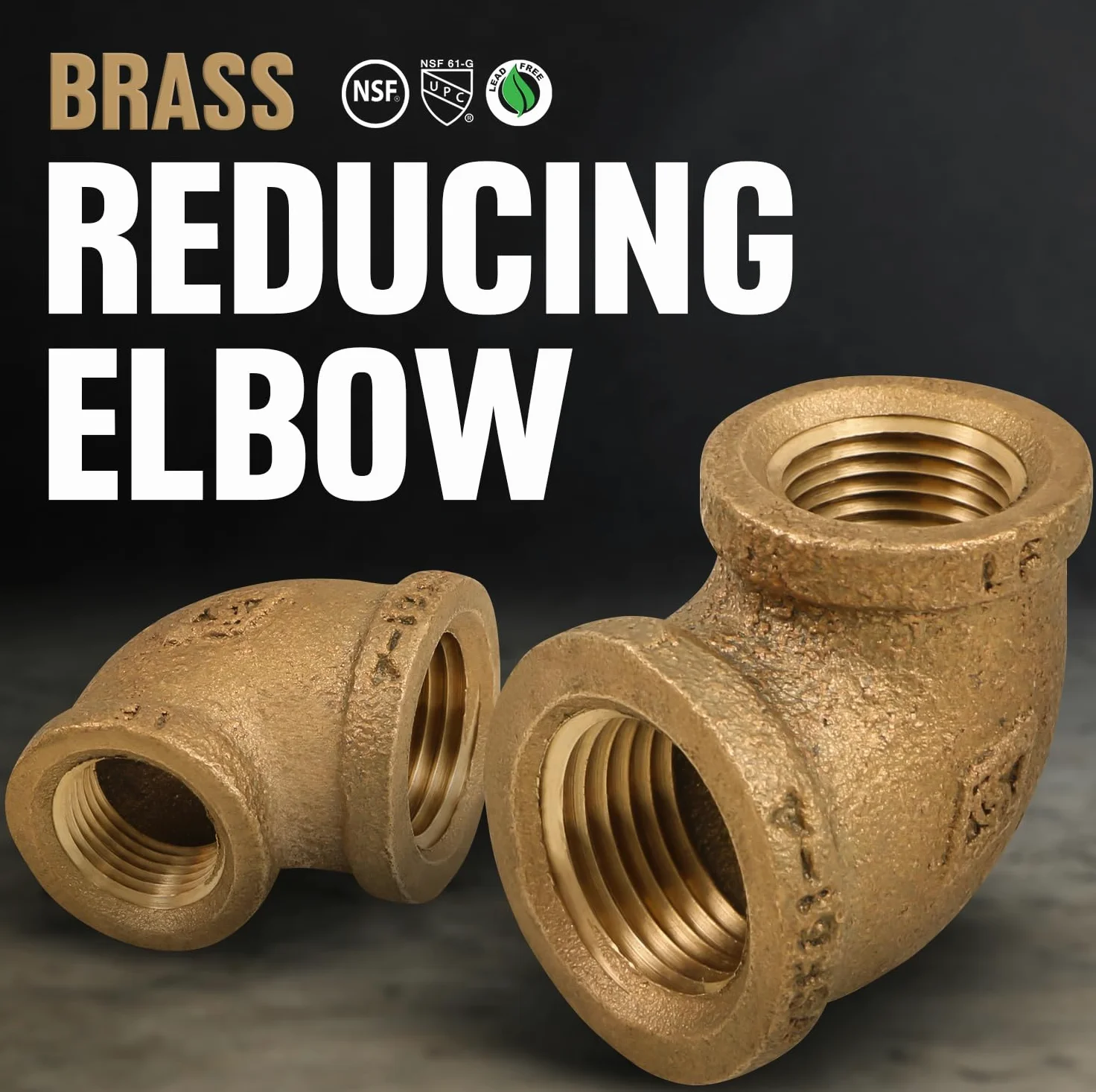 Everflow BRRL1124-NL codo reductor de latón de 90 grados sin plomo con extremos roscados hembra, construcción de latón, resistencia a la corrosión más alta económica y fácil de instalar
