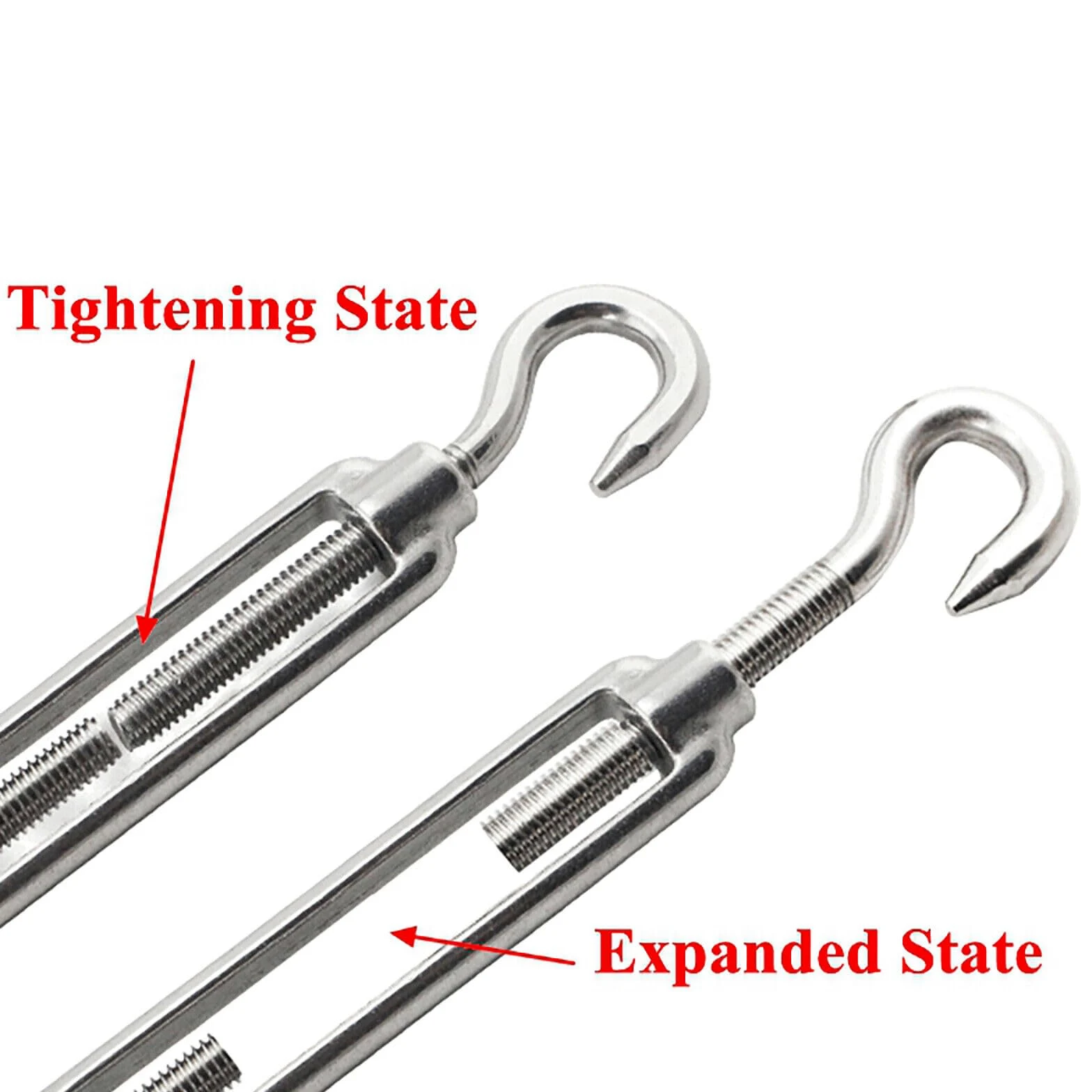 Tensor de cable con gancho y cuerda ajustable (1 pieza) for proyectos marinos, de cercado y bricolaje.(SS316 M16 Hook/Hook)