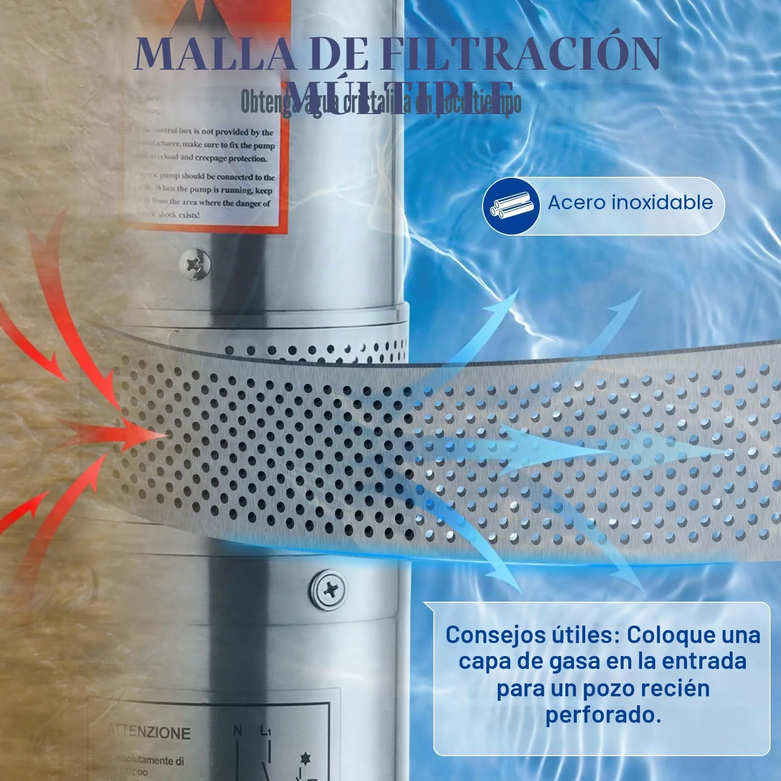 VEVOR S220V370W Bomba de agua para pozos profundos, plata