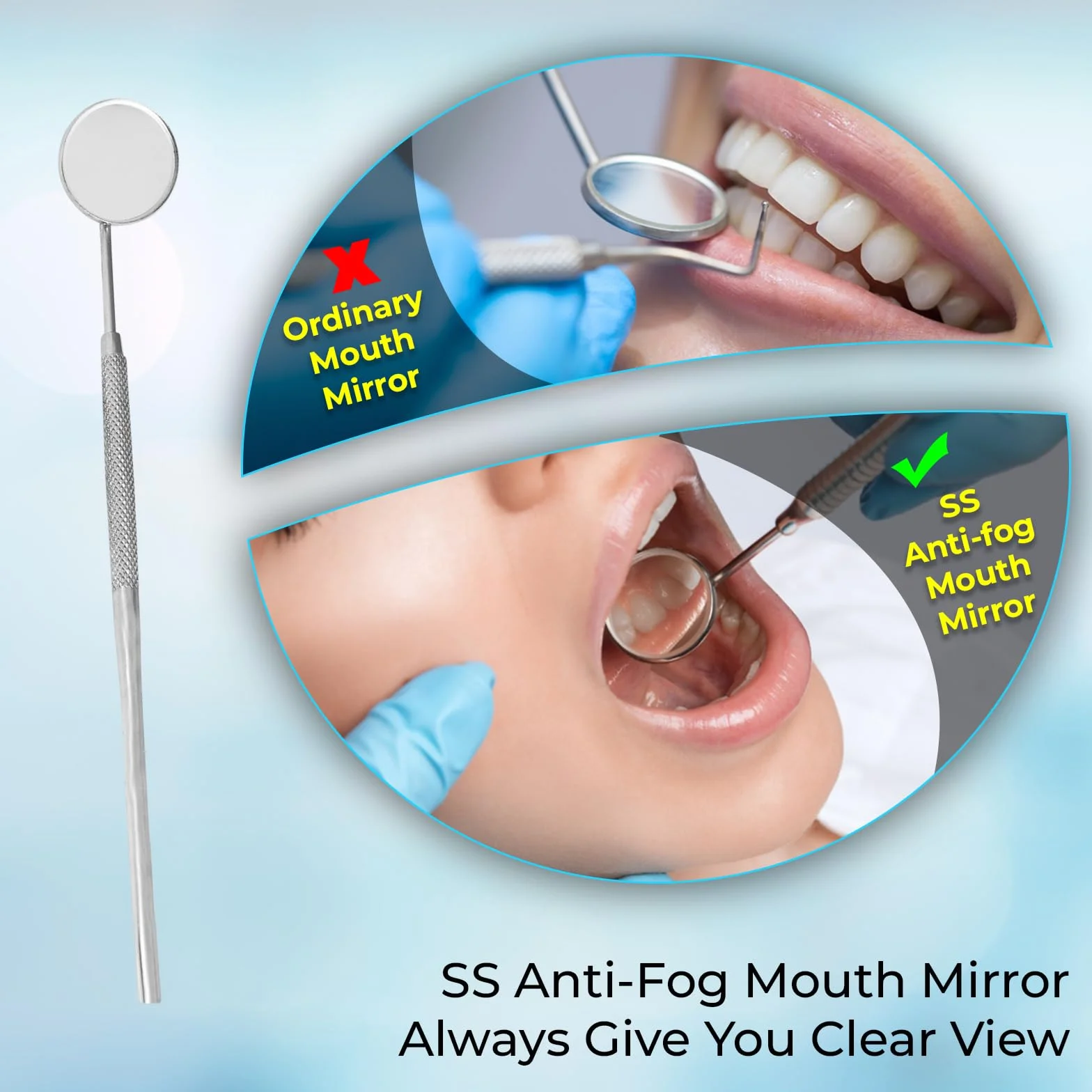 Espejo dental de acero inoxidable para dentista limpieza e higiene bucal