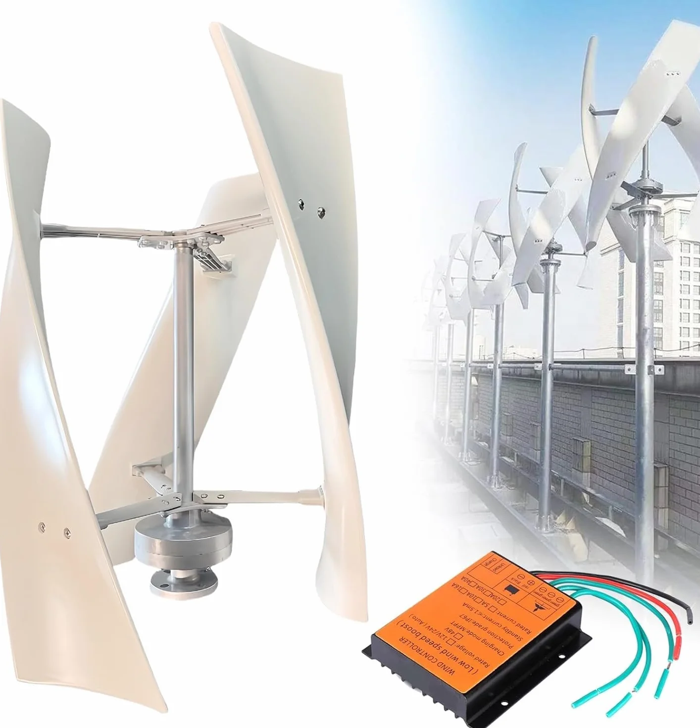 Aerogenerador Vertical 16000W 20000W con Controlador, Kit de generador de turbina eólica para terraza, Marina, Autocaravana, Barco(20000W,220V)