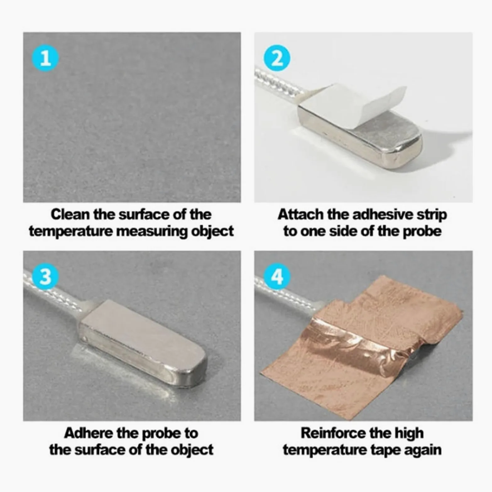 1 unidad tipo K/PT100 Sensor de temperatura de parche de medición de superficie pegada sonda SUS304 resistente al agua con cinta de lámina de cobre | PT100 Cable 10m