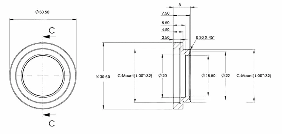 Filtro de densidad neutra de 20 mm con soporte de montaje - Roscas C-Mount/SM1 - Filtro óptico, 1 unidad(5% Transmittance C-Mount Thread)