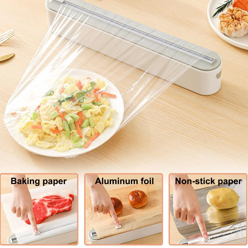 Dispensador Papel Aluminio y Film 2PCS Rellenable Magnético para Cocina con Cortador