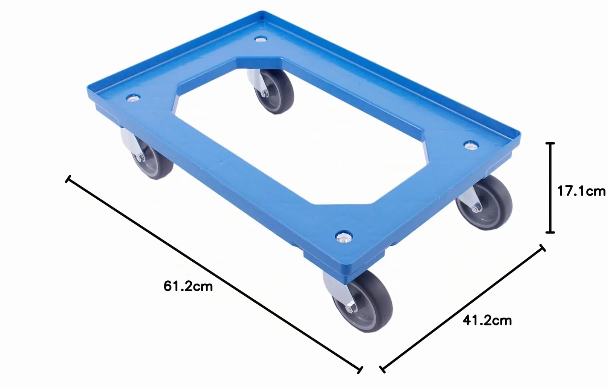 Carro de transporte 60x40 cm plataforma con ruedas carga máxima 300 kg azul