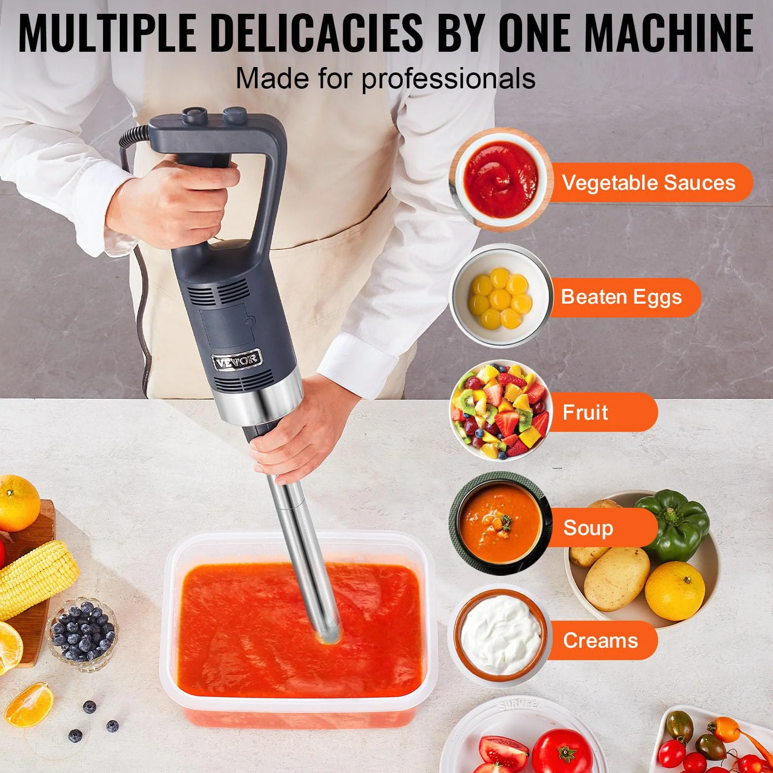 VEVOR Batidora de Mano Comercial 500W Batidora de Mano de Inmersión Eje de 406 mm Batidora Portátil de Velocidad Continuamente Variable con Hoja de Acero Inoxidable para Sopa Salsa Puré Crema