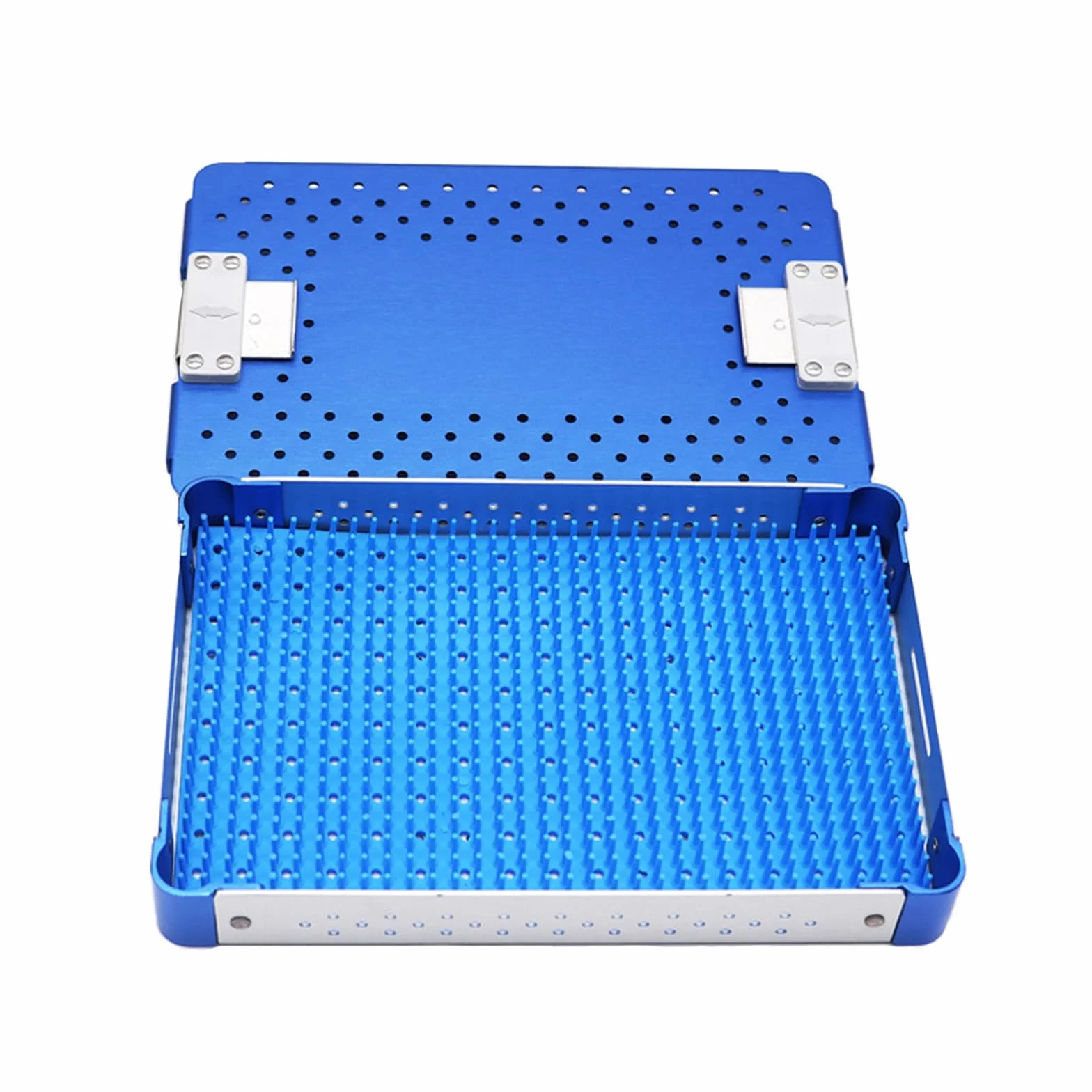 Caja de esterilización for Instrumental quirúrgico, de aleación de Aluminio con Almohadilla de Silicona, Ideal for hospitales e Instrumental Dental.(Blue)