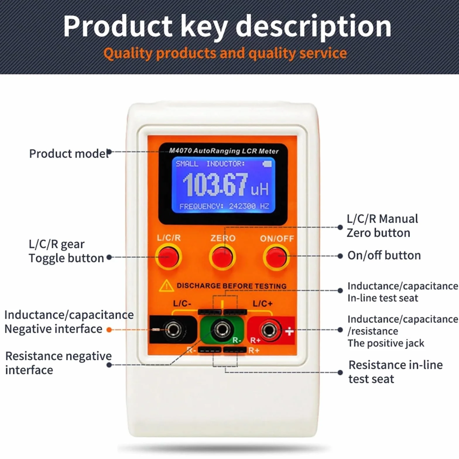 Medidor de puente LCR de rango automático, LCD, recargable, medidor de capacitancia e inductancia digital, rango amplio, 100 h, 100 mF, 20 MR, recargable, M4070,Pruebas confiables